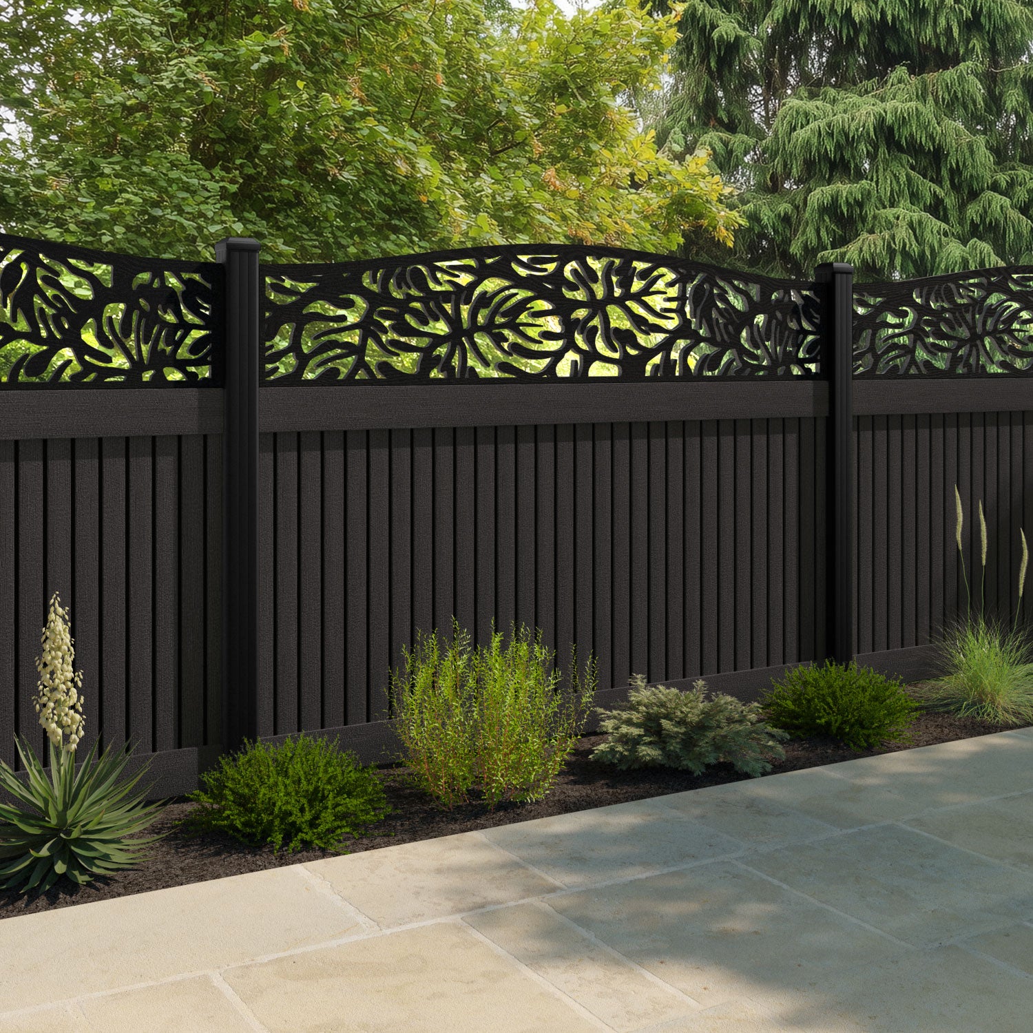 Virtis Botanic Curved Top Fence Panel - Dark Oak - with our composite posts
