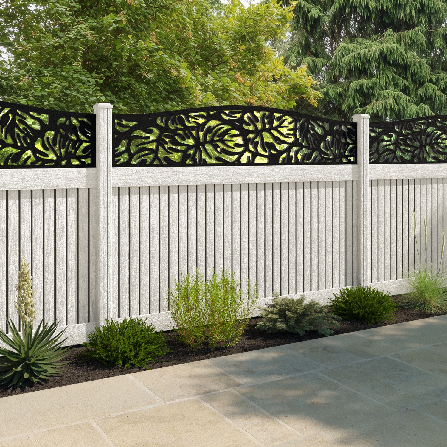 Virtis Botanic Curved Top Fence Panel - Light Stone - with our composite posts