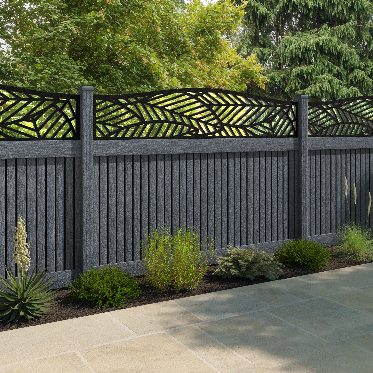 Virtis Habitat Curved Top Fence Panel - Anthracite - with our composite posts