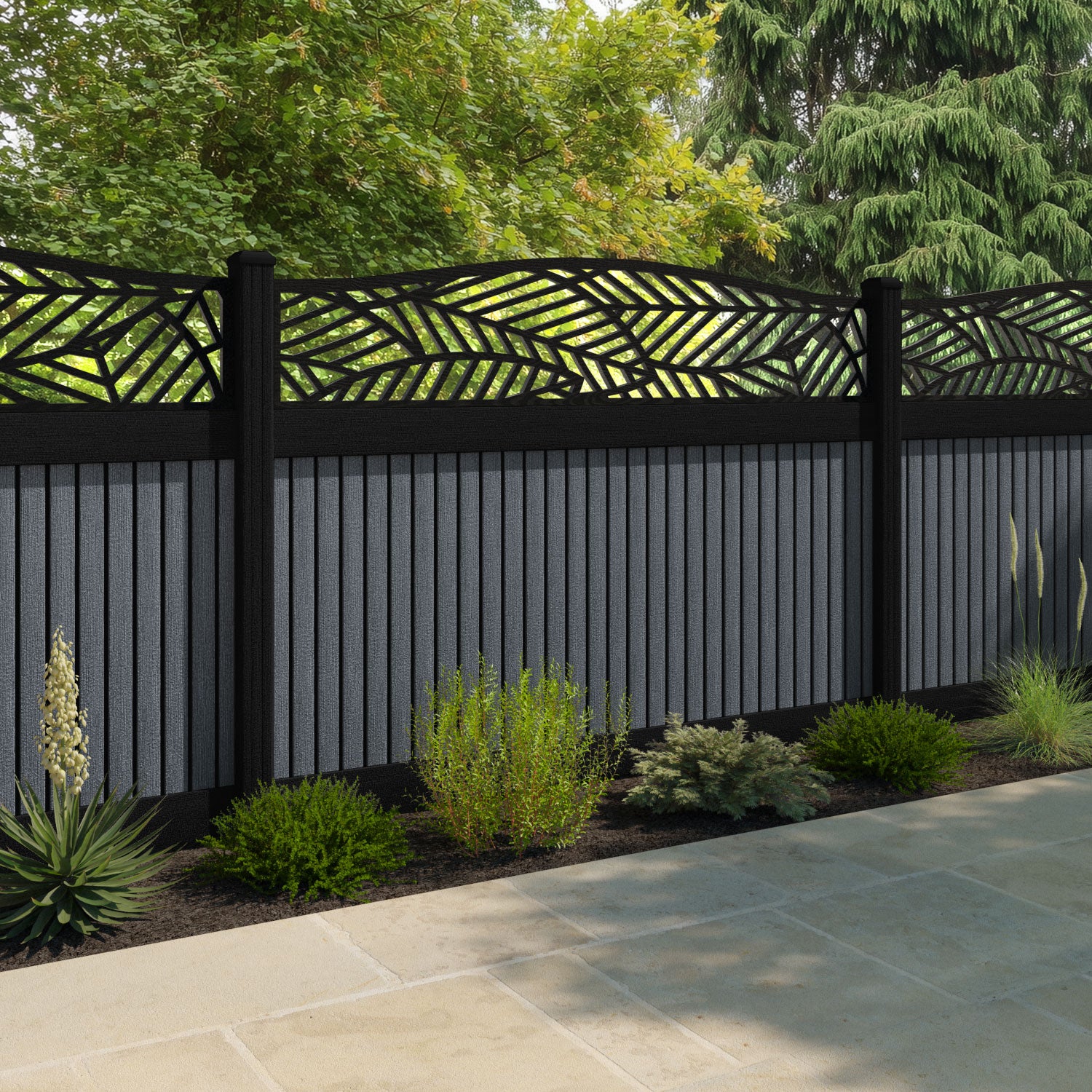 Virtis Habitat Curved Top Fence Panel - Anthracite - with our composite posts