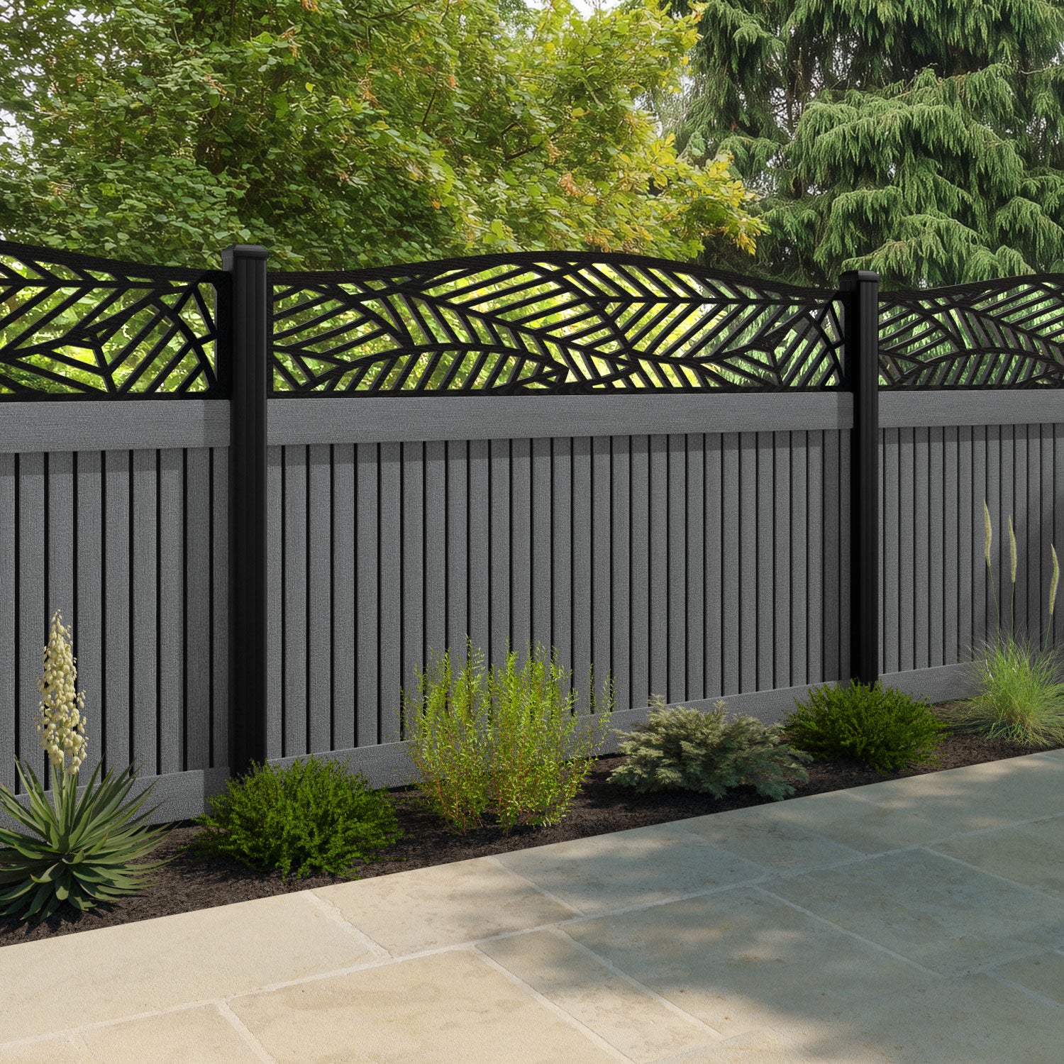 Virtis Habitat Curved Top Fence Panel - Mid Grey - with our composite posts