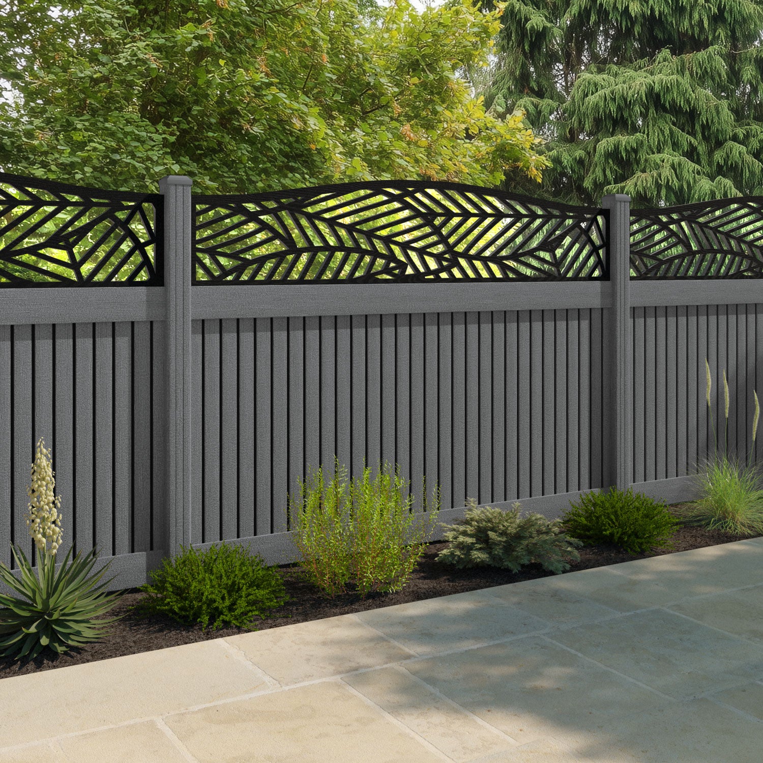 Virtis Habitat Curved Top Fence Panel - Mid Grey - with our composite posts