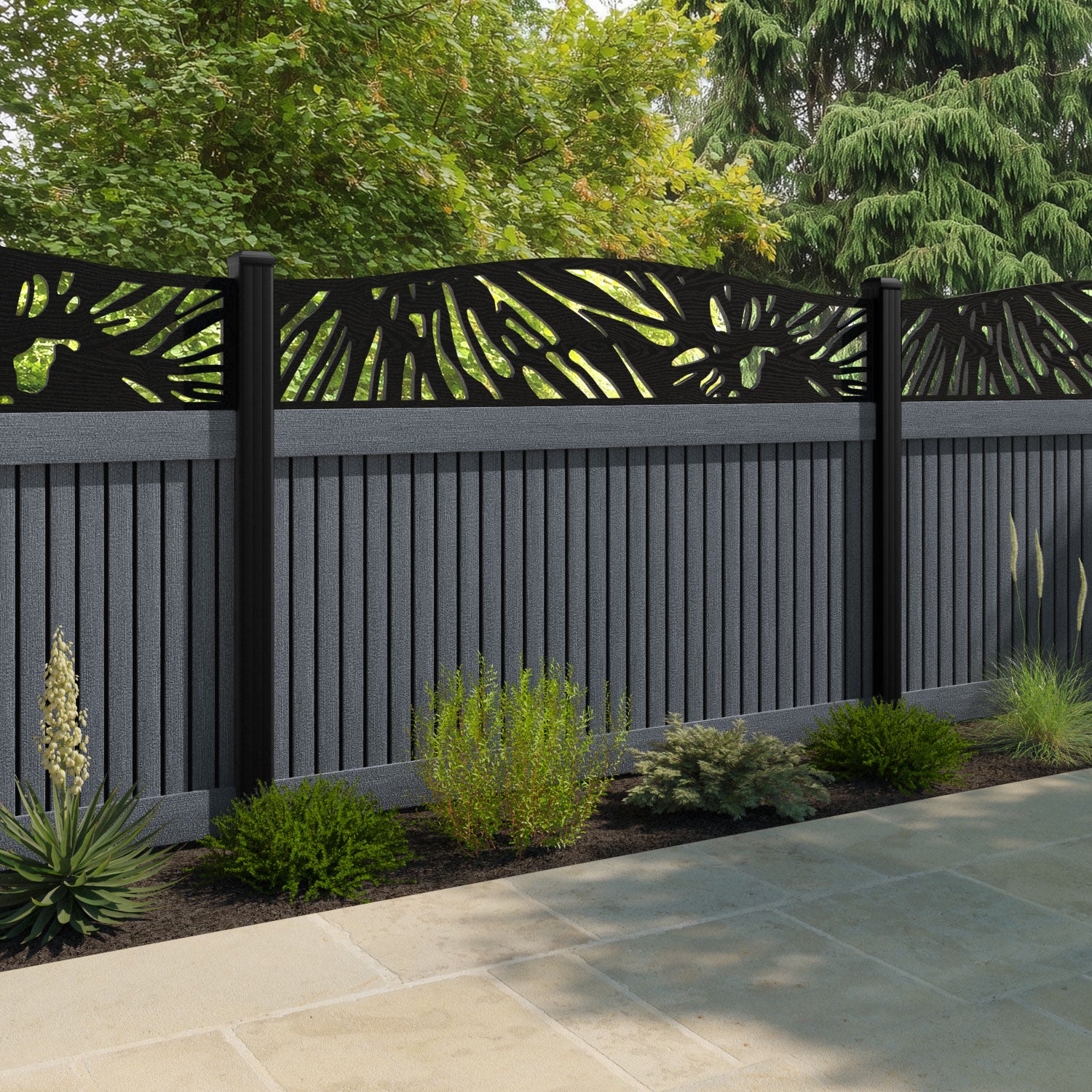 Virtis Poppy Curved Top Fence Panel - Anthracite - with our composite posts