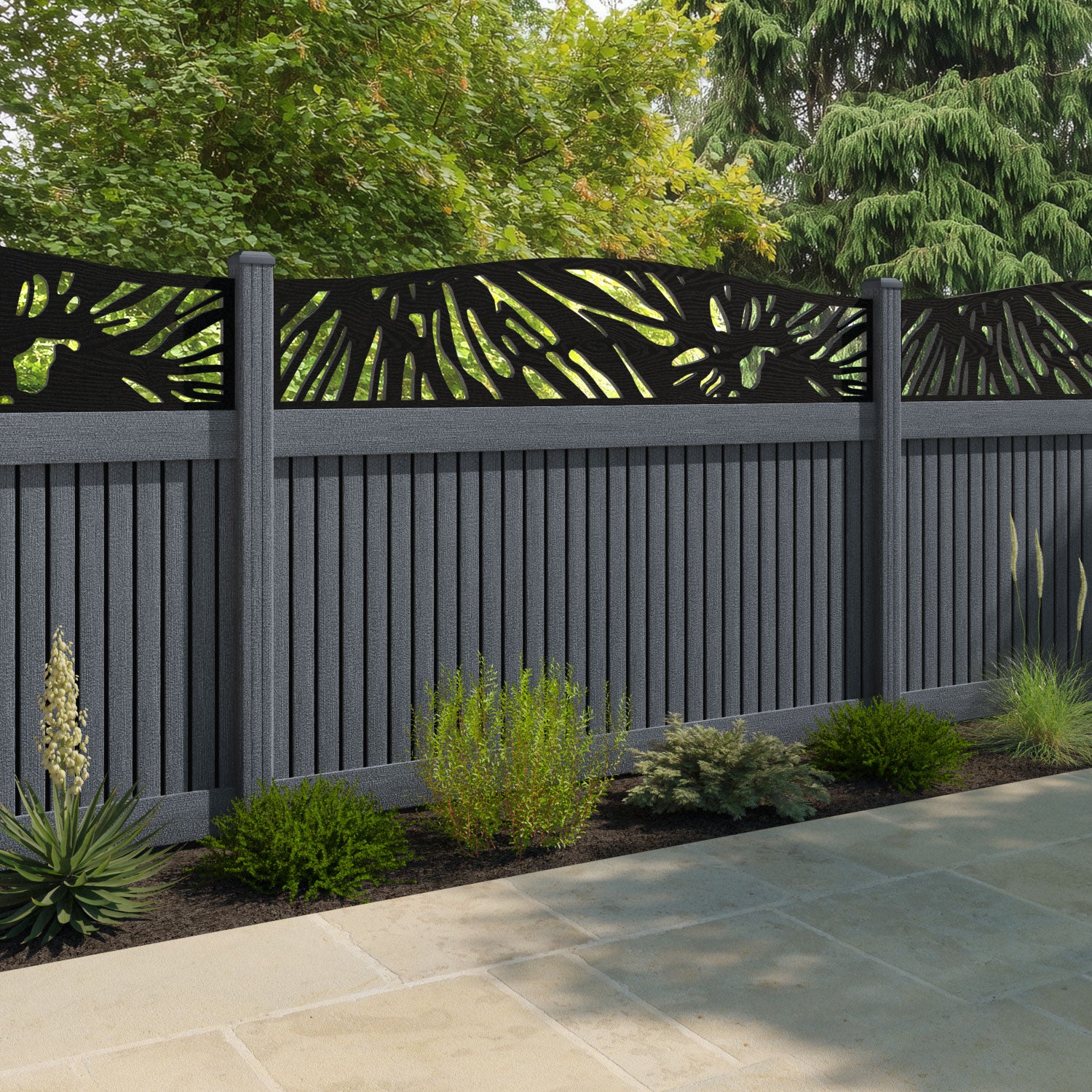 Virtis Poppy Curved Top Fence Panel - Anthracite - with our composite posts