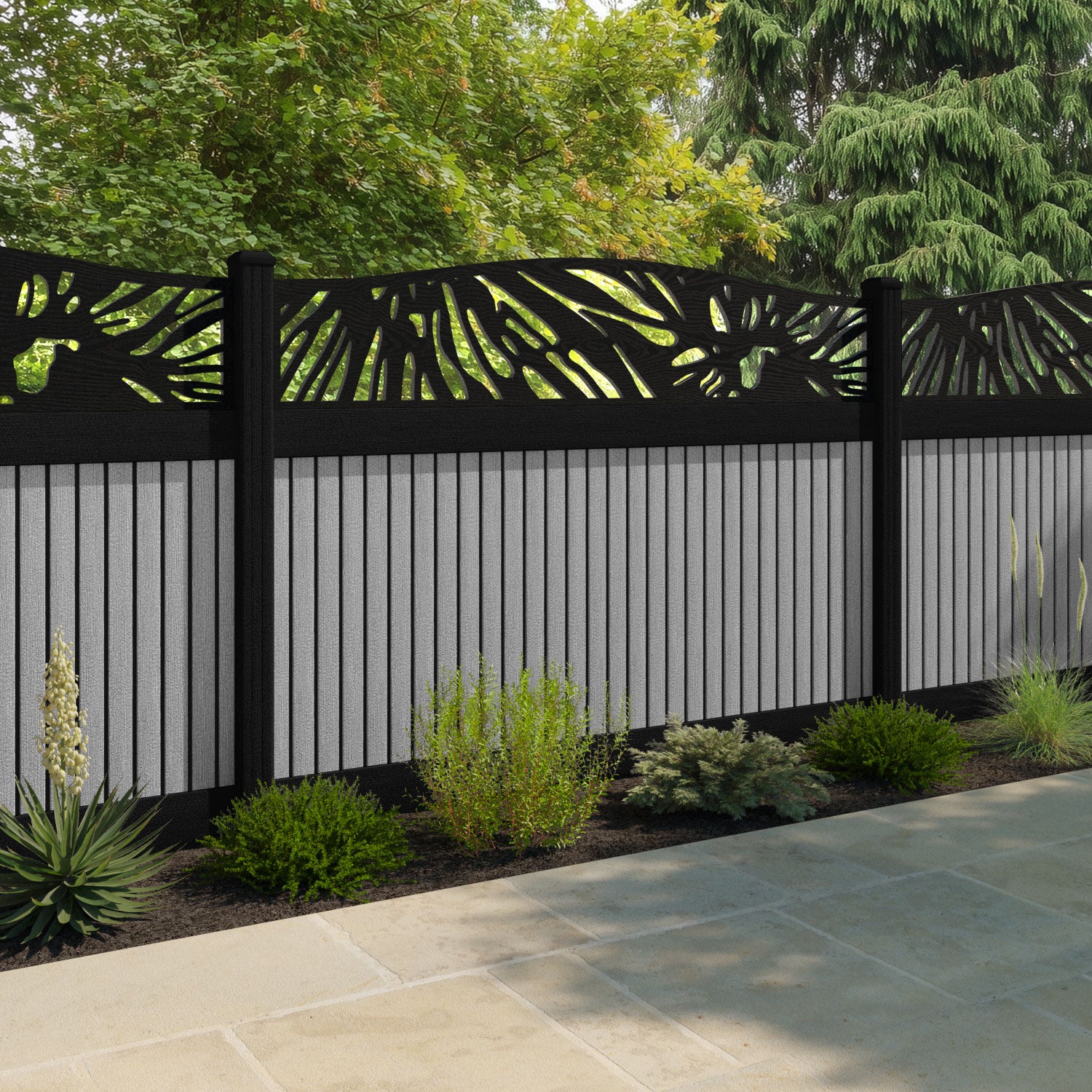 Virtis Poppy Curved Top Fence Panel - Light Grey - with our composite posts