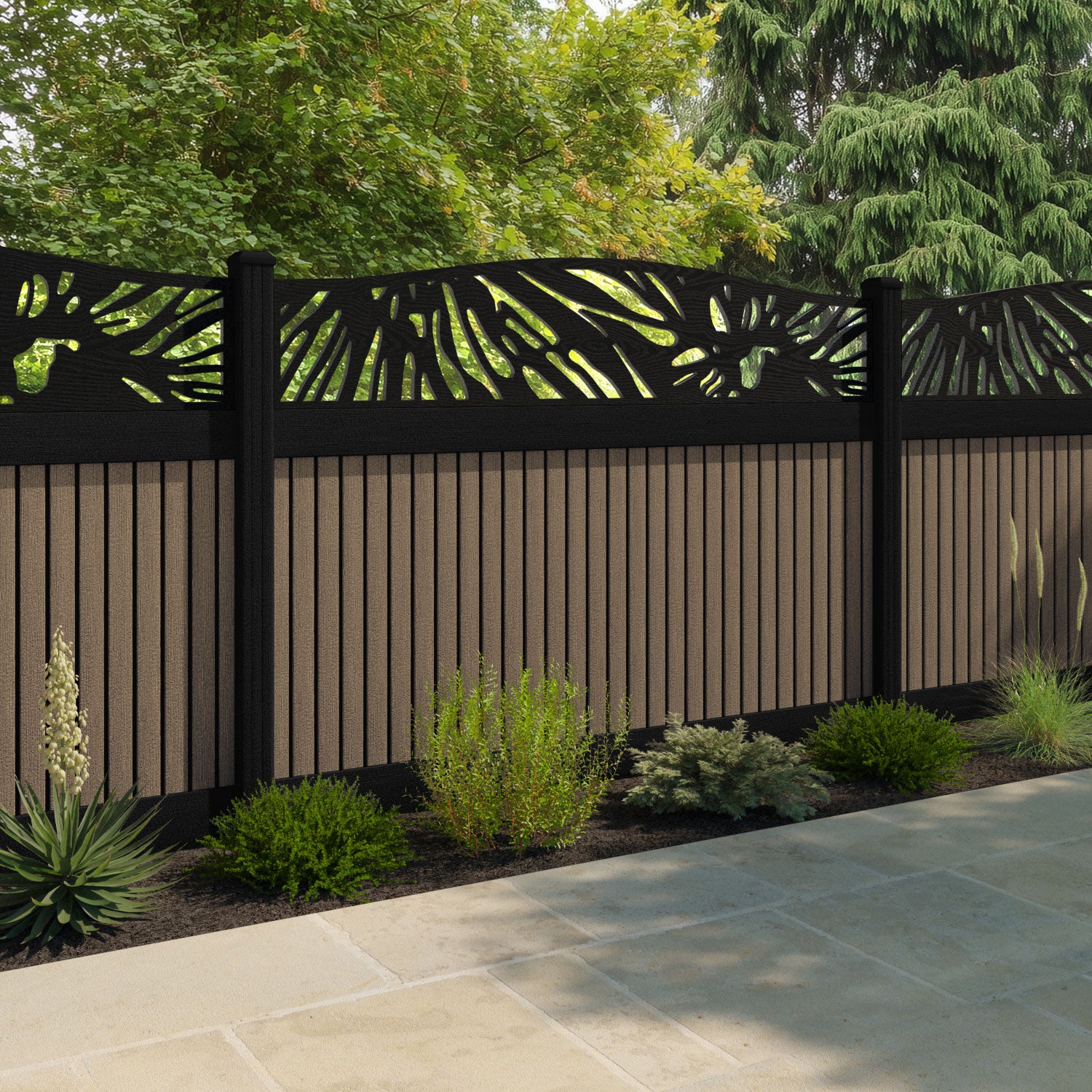 Virtis Poppy Curved Top Fence Panel - Teak - with our composite posts