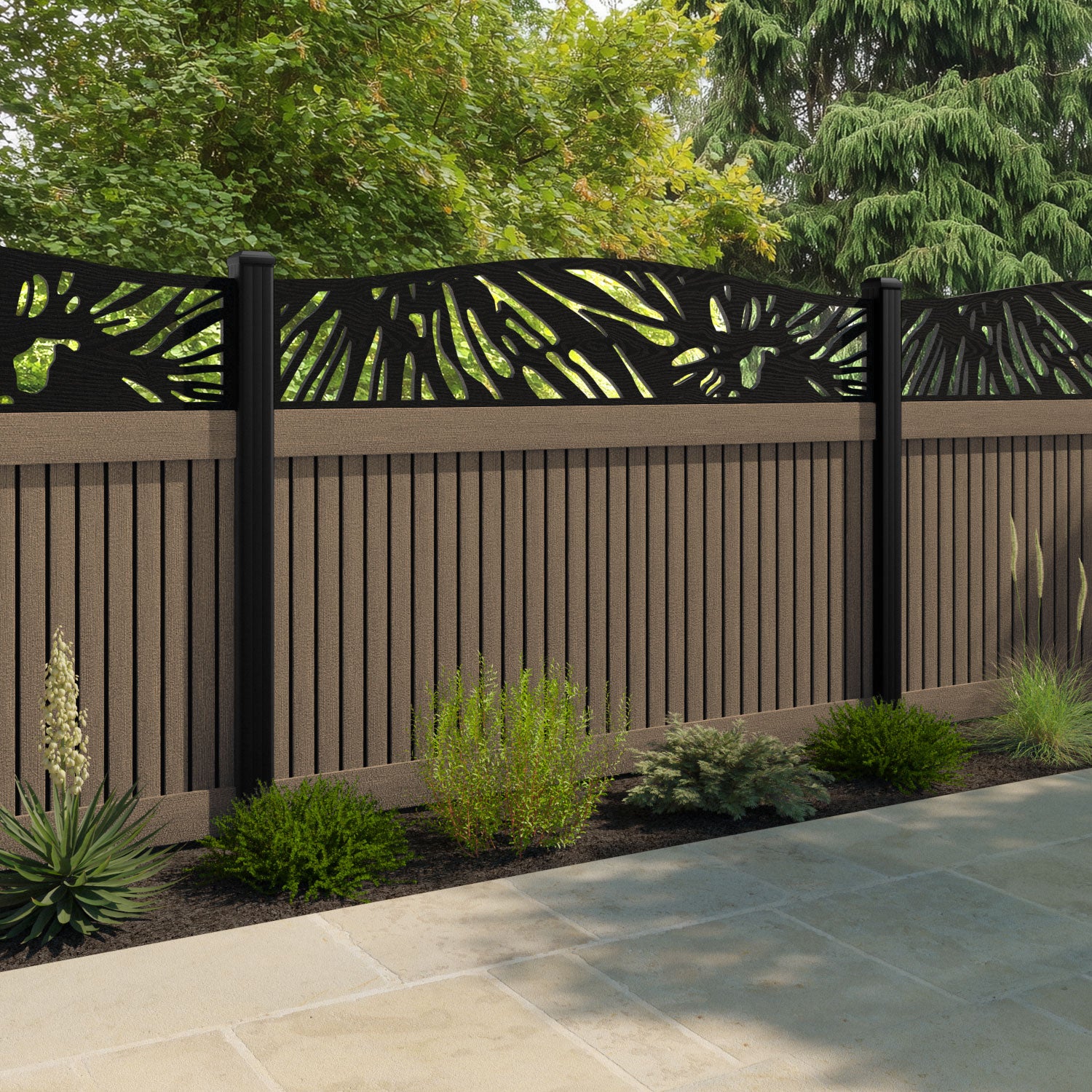 Virtis Poppy Curved Top Fence Panel - Teak - with our composite posts