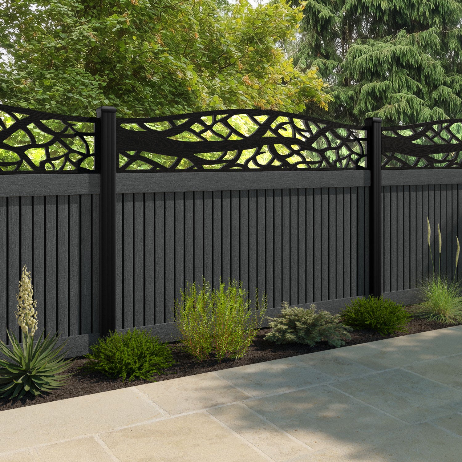 Virtis Twilight Fence Panel - Dark Grey - with our composite posts