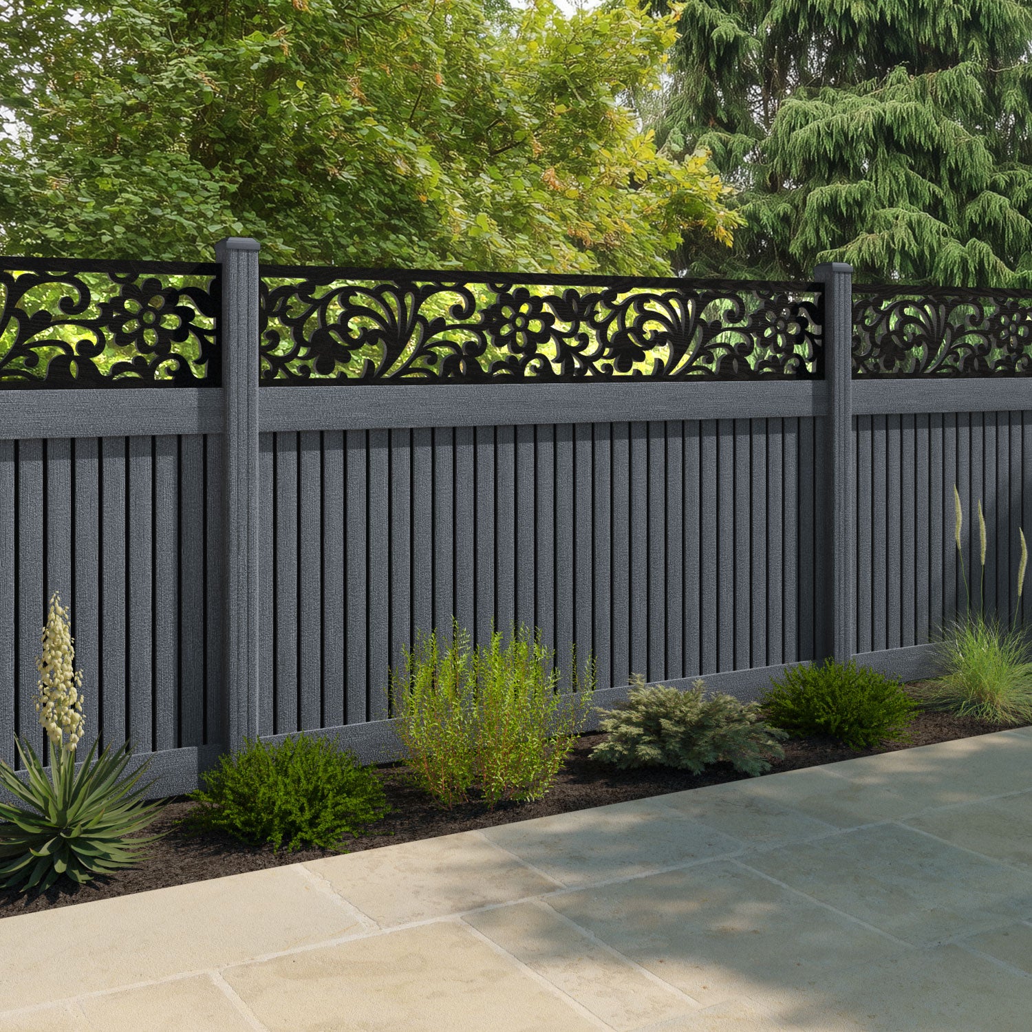 Virtis Eden Fence Panel - Anthracite - with our composite posts