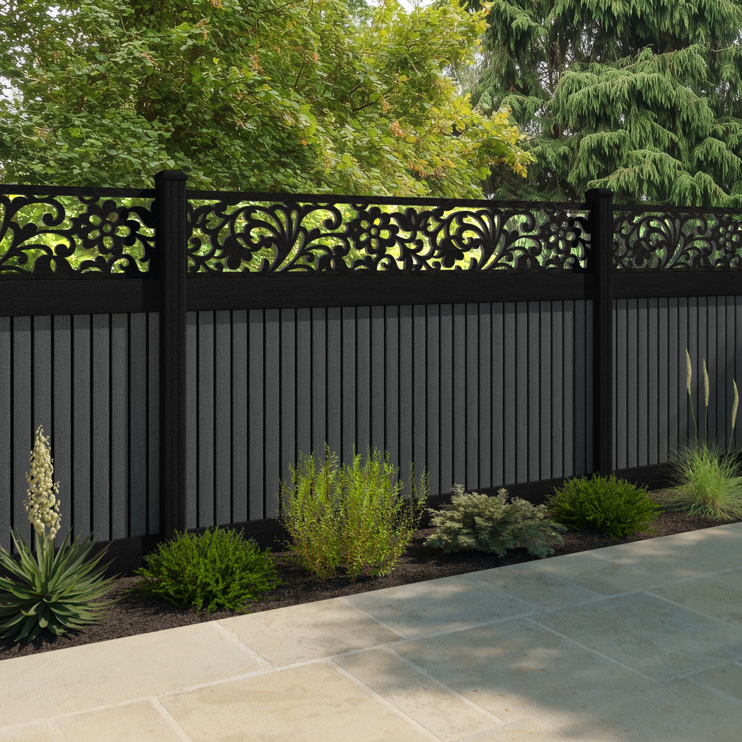 Virtis Eden Fence Panel - Dark Grey - with our composite posts
