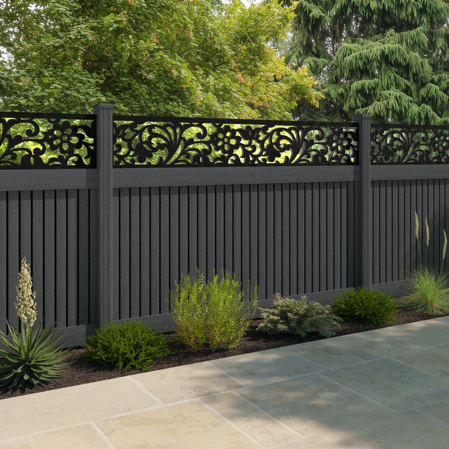 Virtis Eden Fence Panel - Dark Grey - with our composite posts