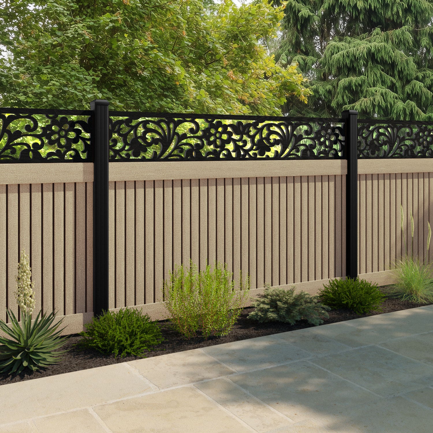 Virtis Eden Fence Panel - Light Oak - with our aluminium posts