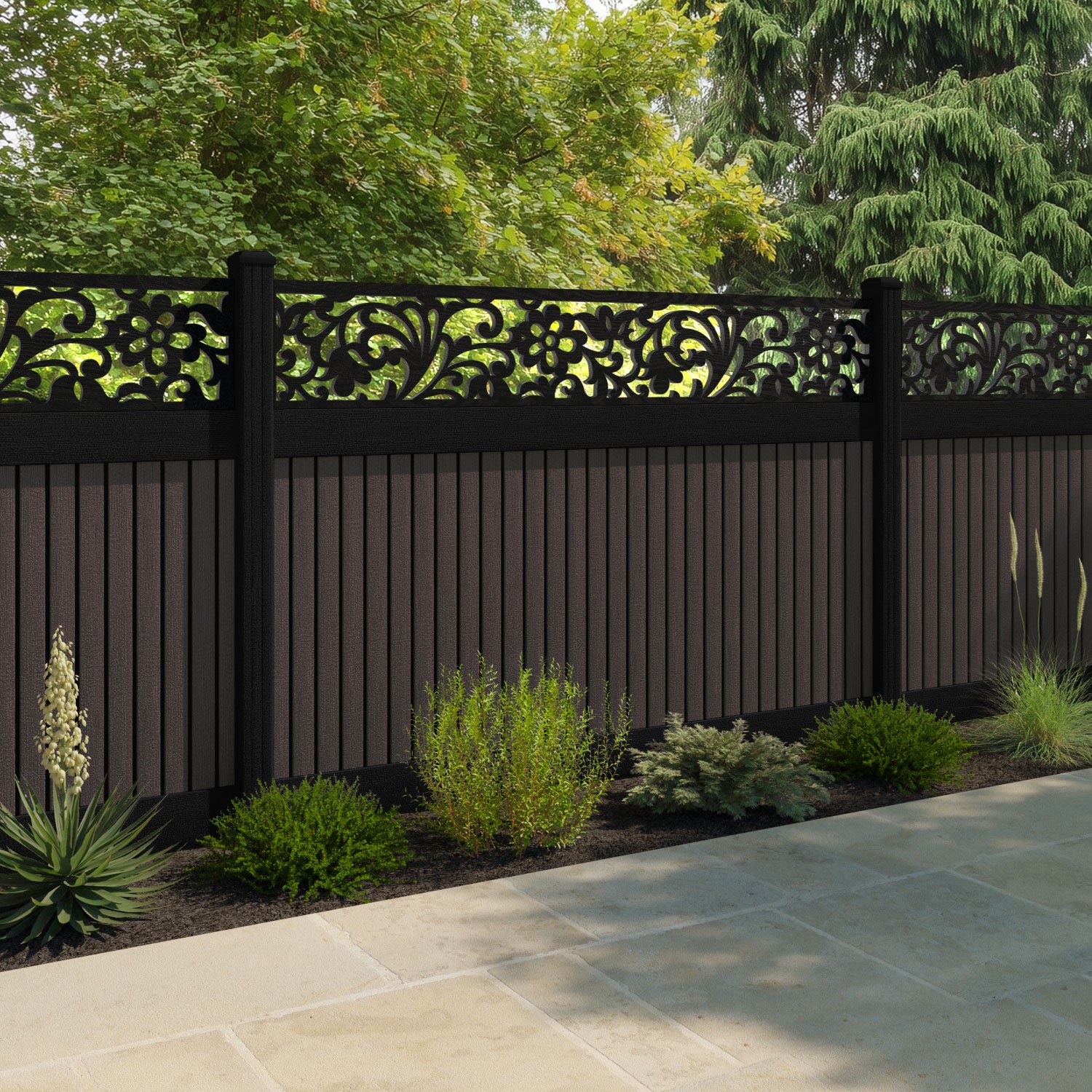 Virtis Eden Fence Panel - Mid Brown - with our composite posts