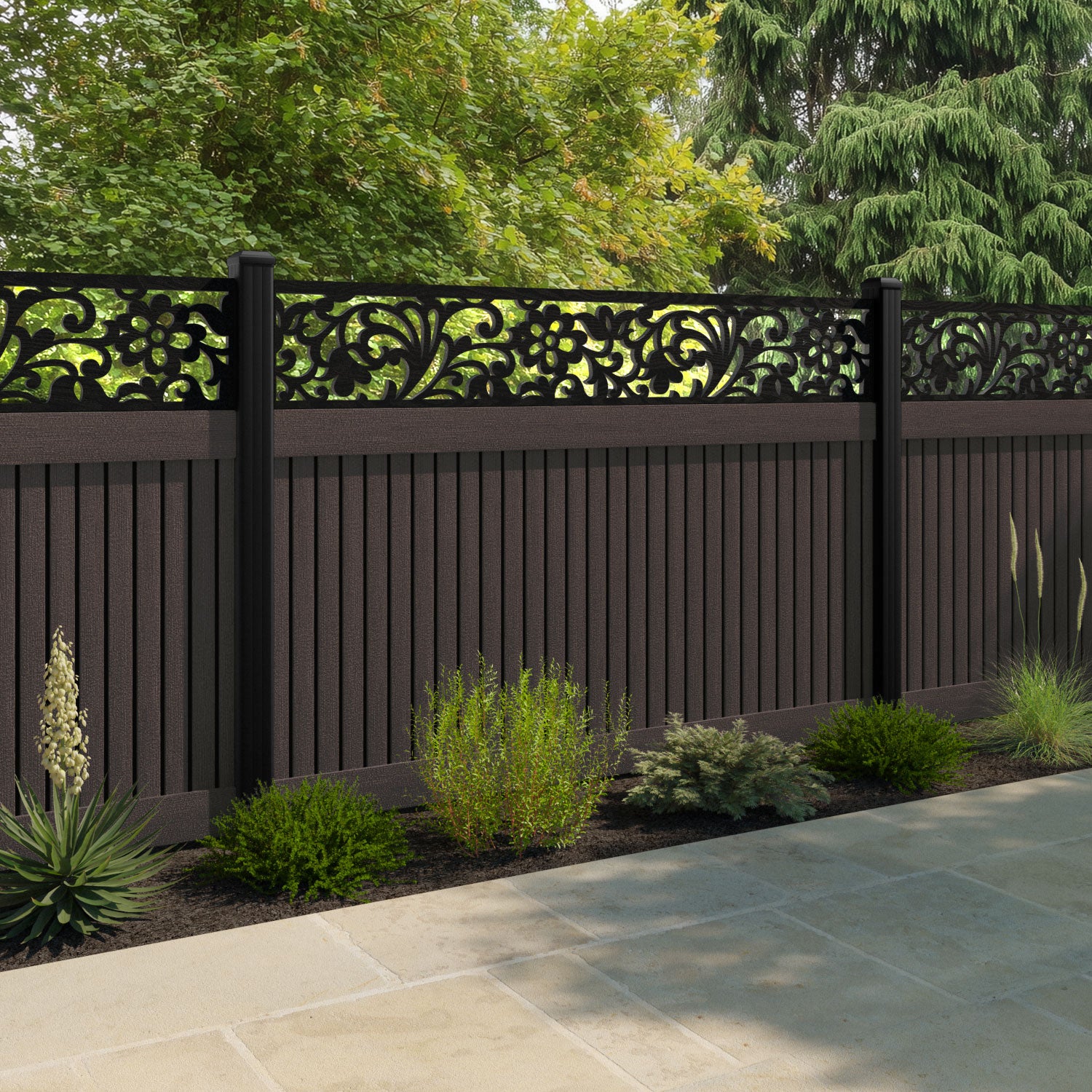 Virtis Eden Fence Panel - Mid Brown - with our composite posts