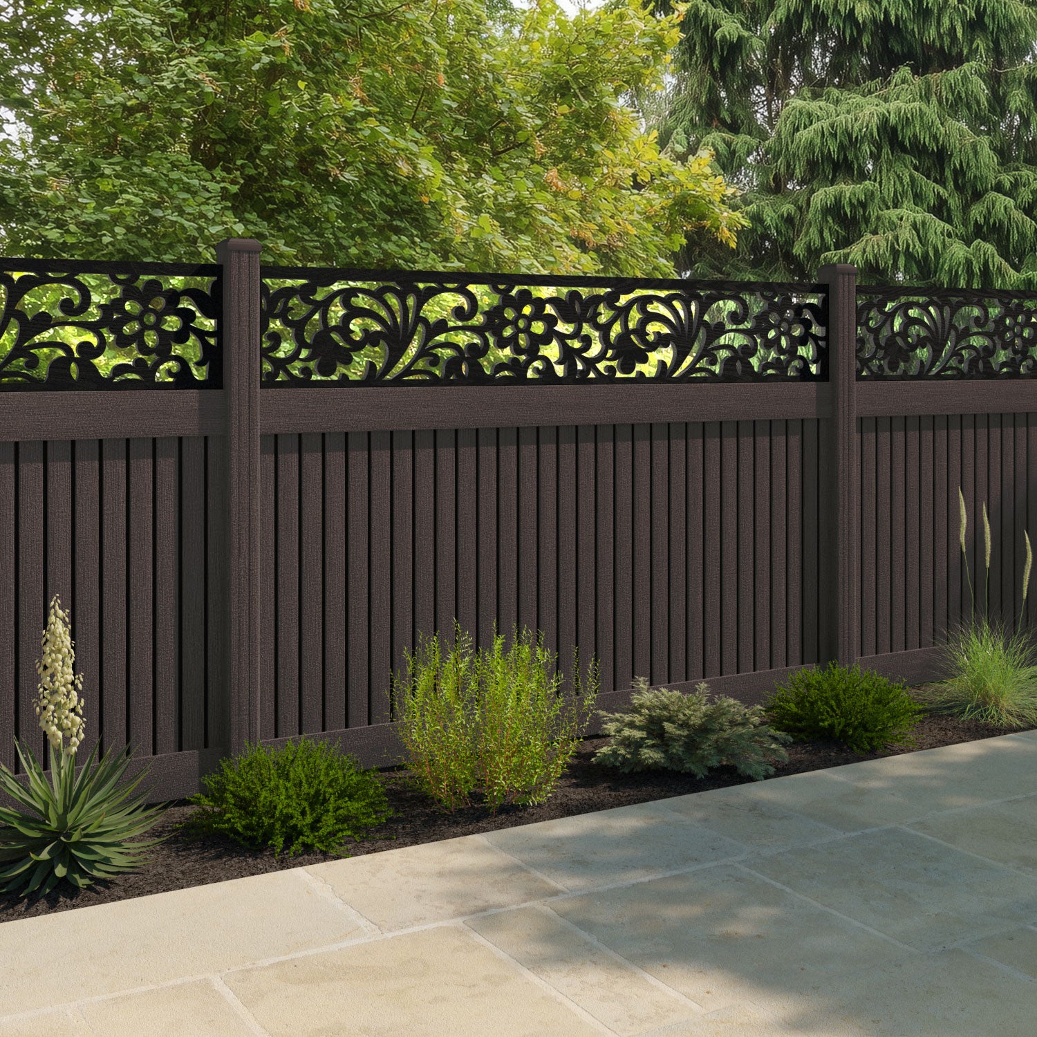 Virtis Eden Fence Panel - Mid Brown - with our composite posts