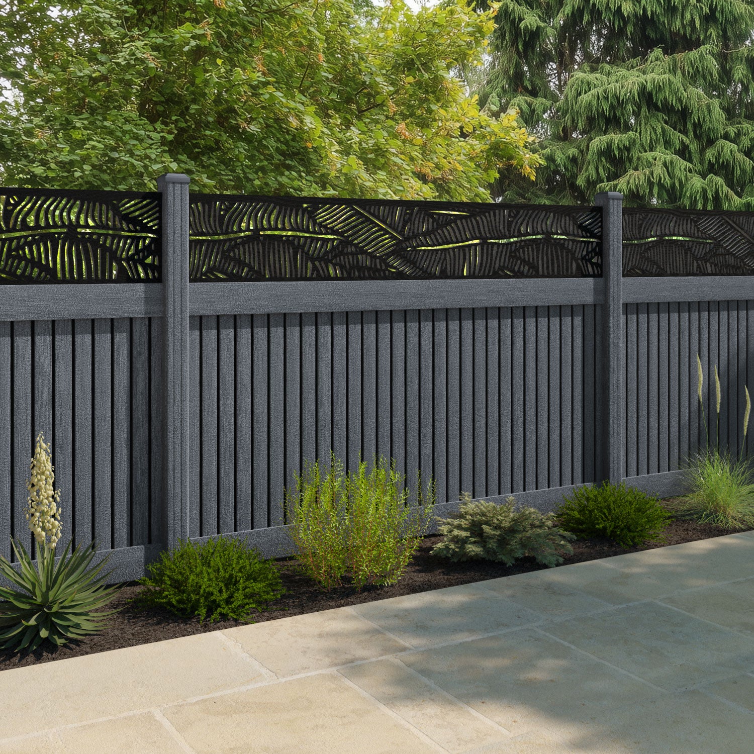 Virtis Feather Fence Panel - Anthracite - with our composite posts