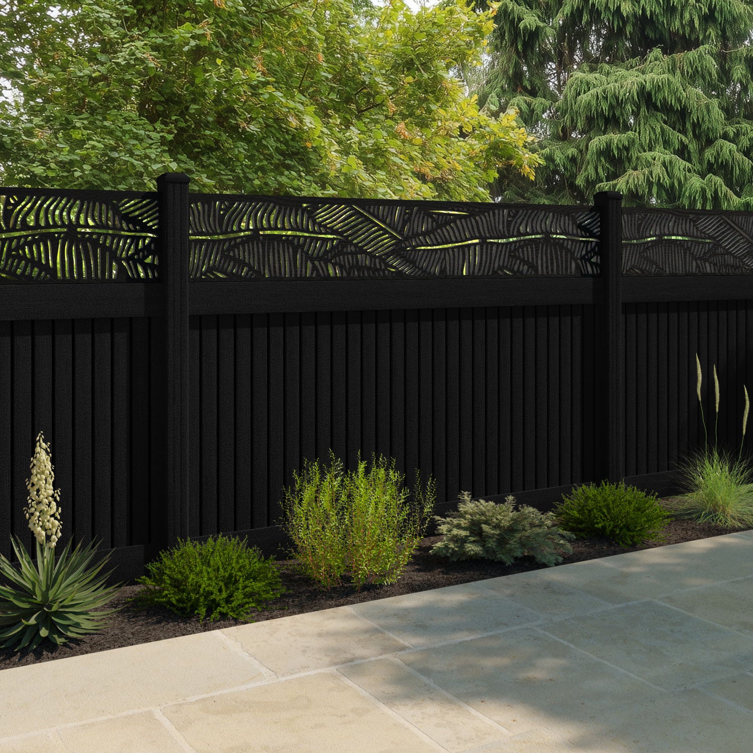 Virtis Feather Fence Panel - Black - with our composite posts