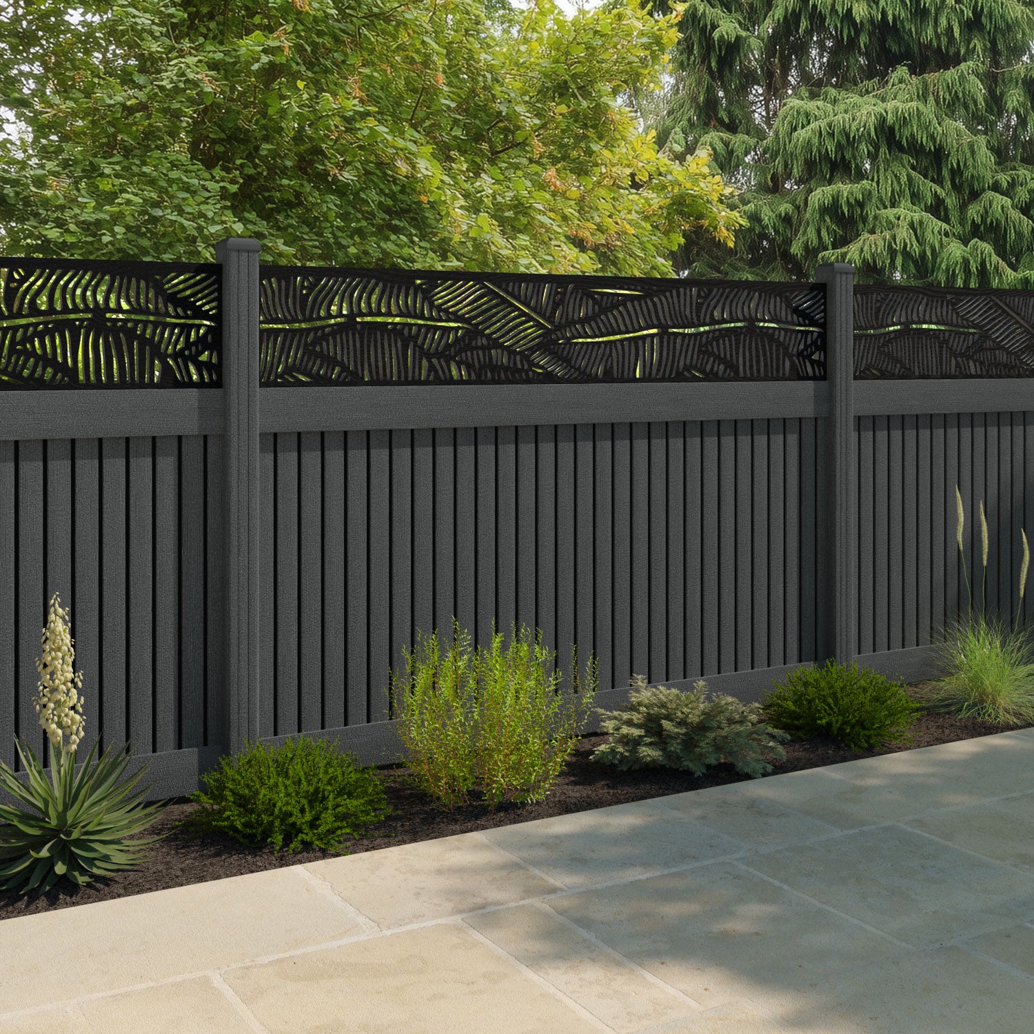 Virtis Feather Fence Panel - Dark Grey - with our composite posts