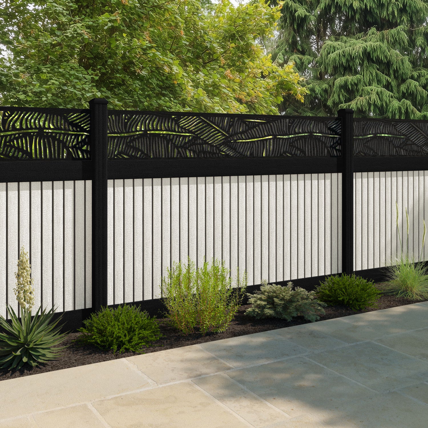 Virtis Feather Fence Panel - Light Stone - with our composite posts