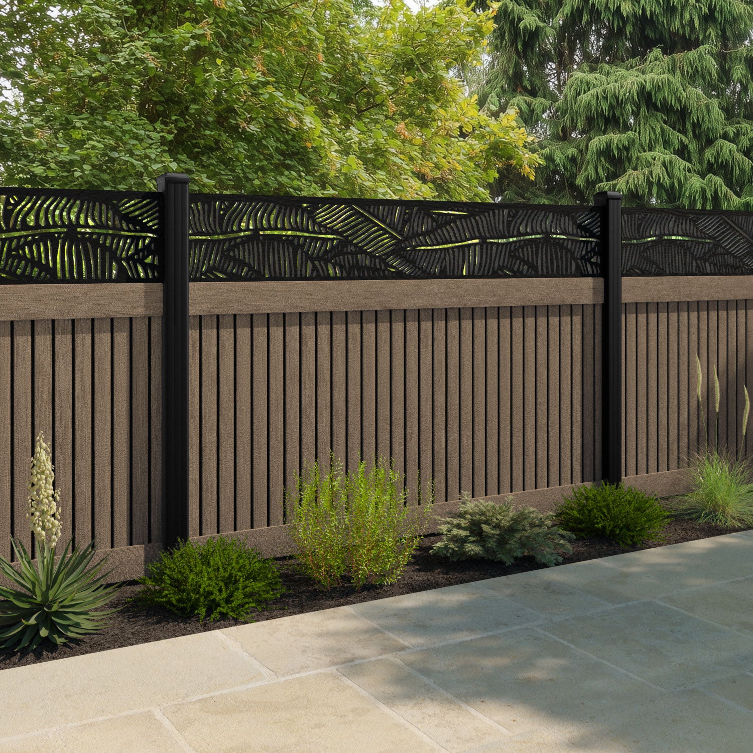 Virtis Feather Fence Panel - Teak - with our composite posts