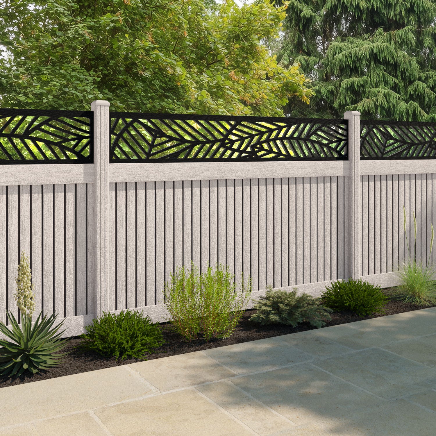 Virtis Habitat Fence Panel - Mid Stone - with our composite posts