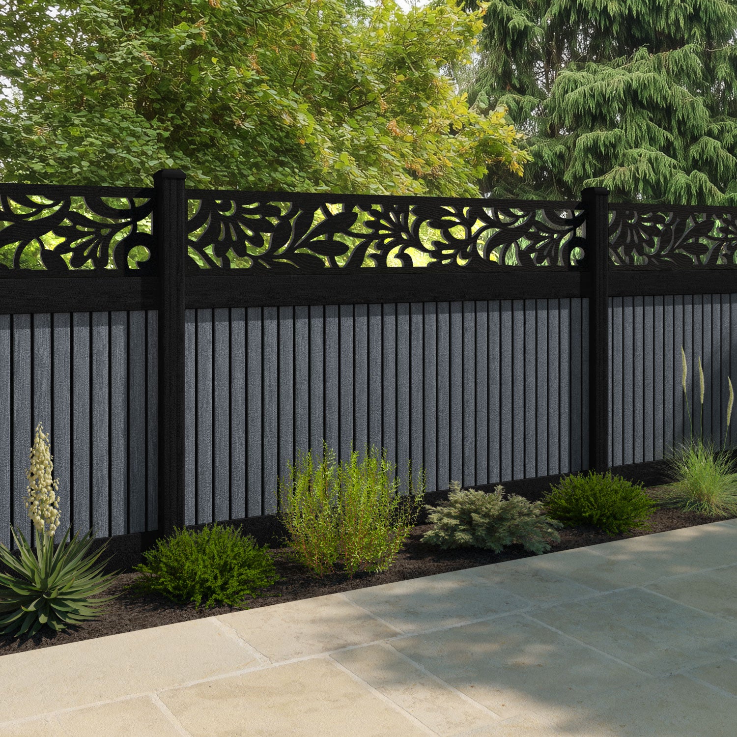 Virtis Heritage Fence Panel - Anthracite - with our aluminium posts