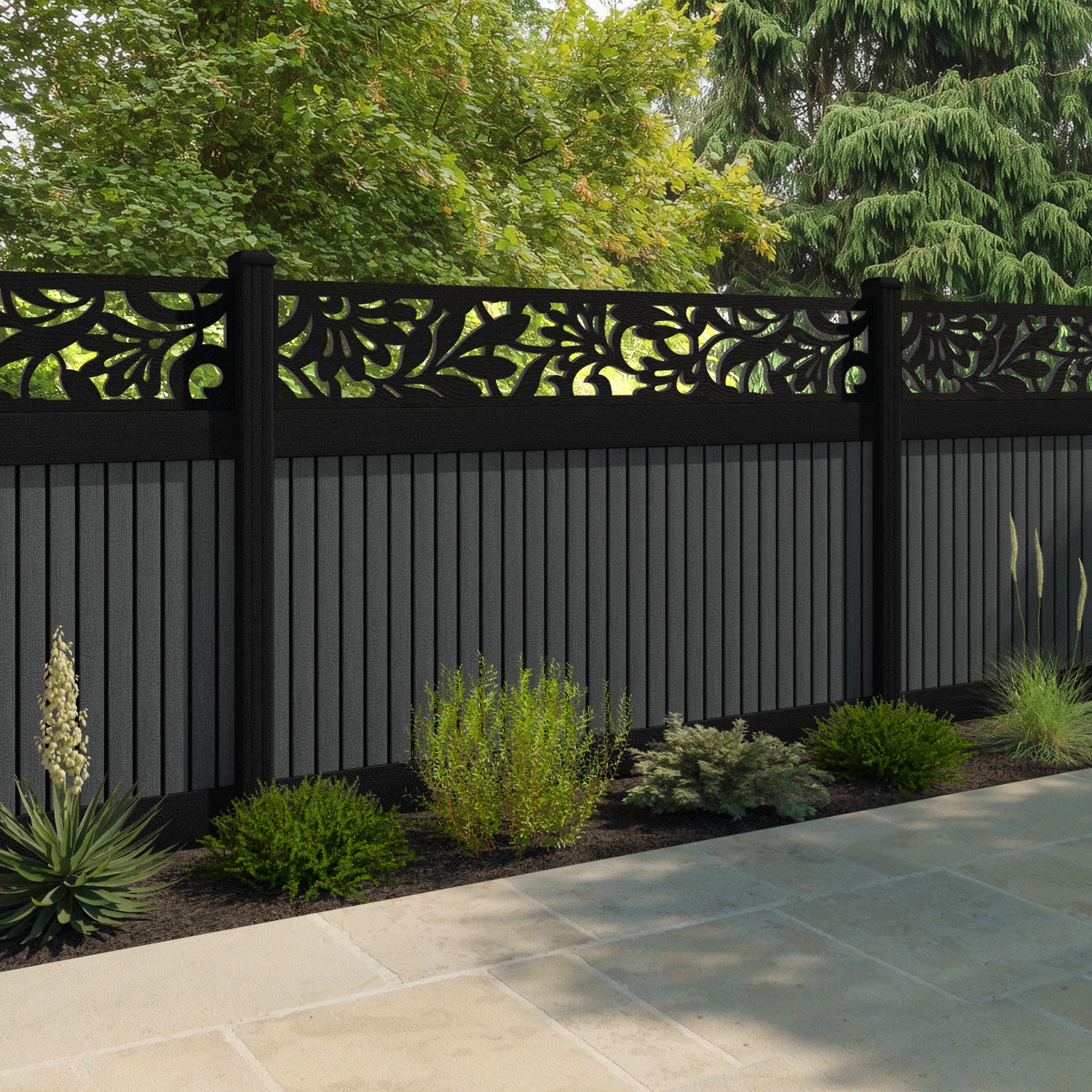 Virtis Heritage Fence Panel - Dark Grey - with our aluminium posts