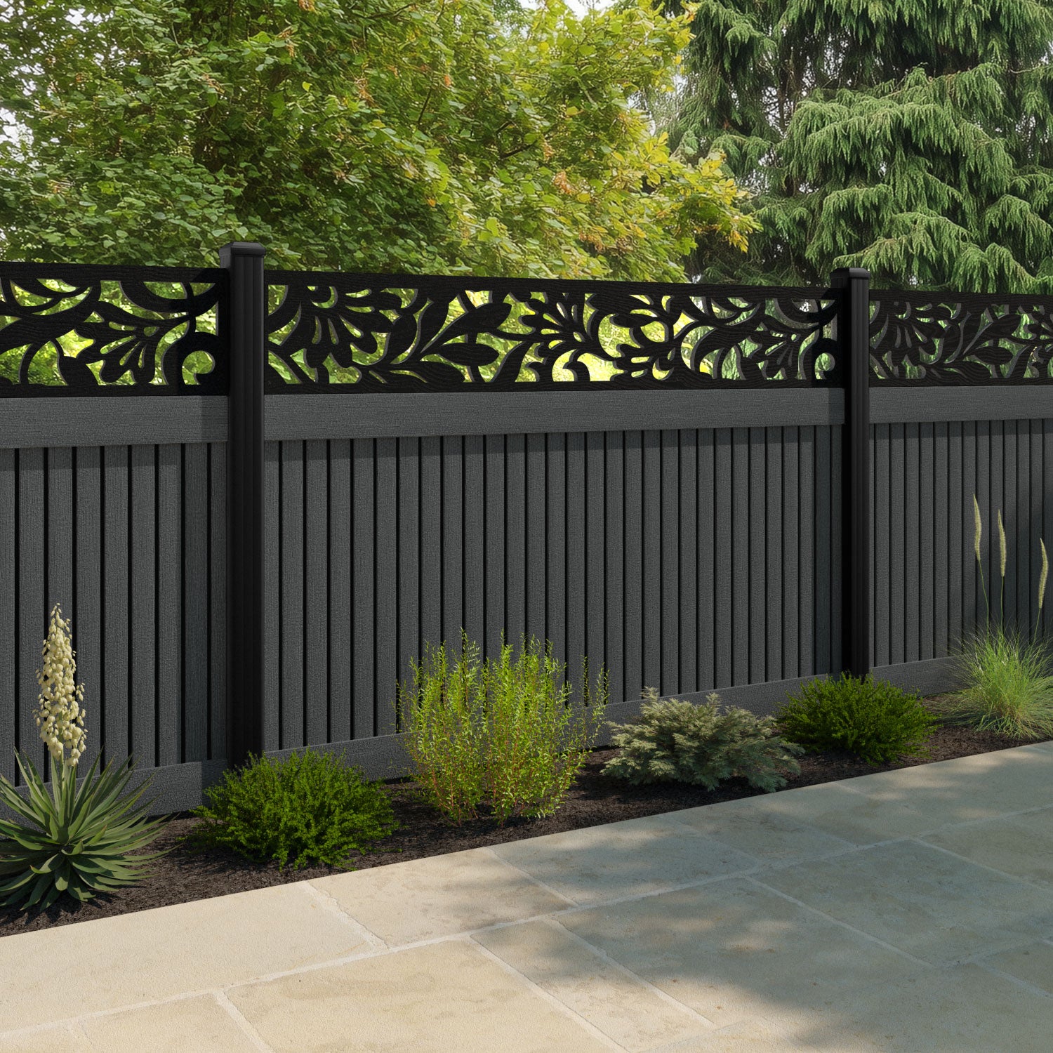 Virtis Heritage Fence Panel - Dark Grey - with our aluminium posts