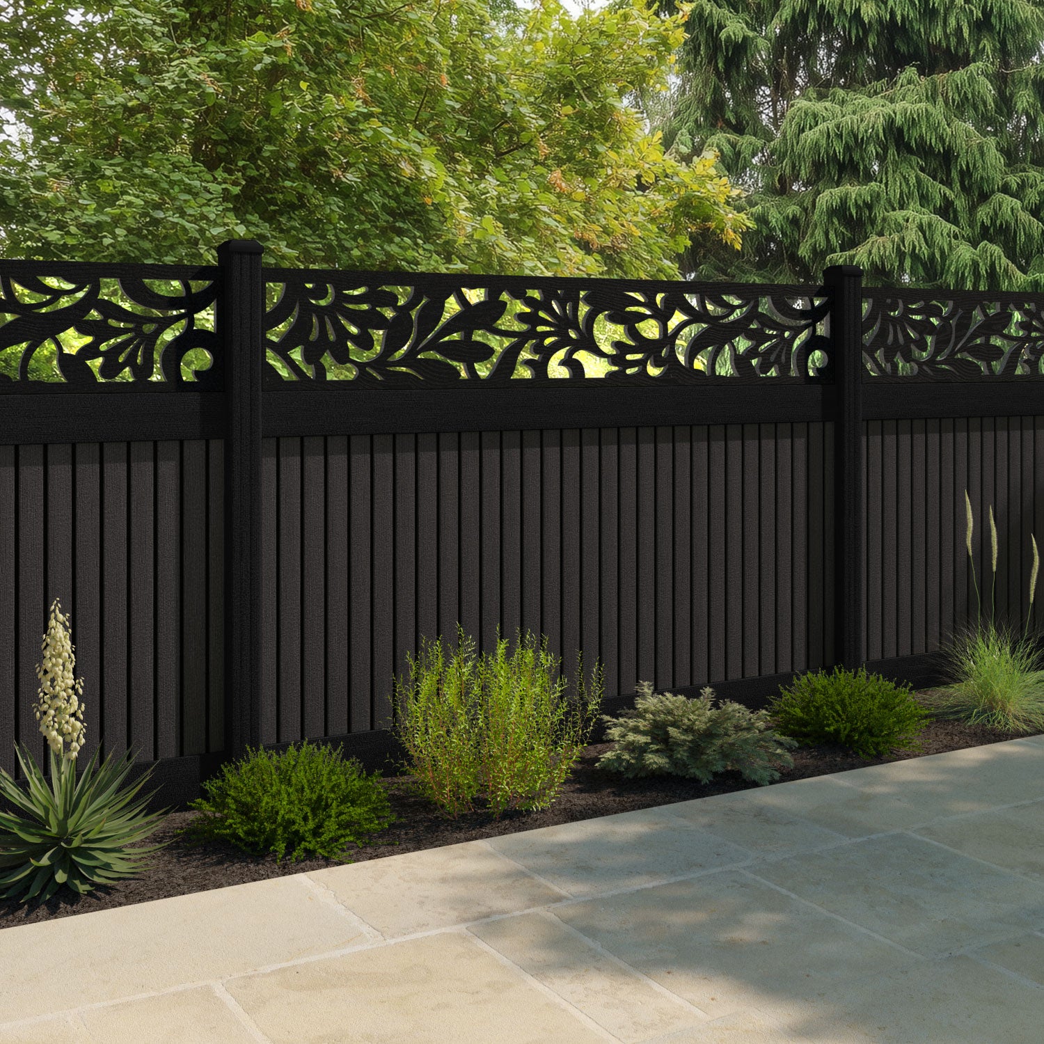 Virtis Heritage Fence Panel - Dark Oak - with our composite posts