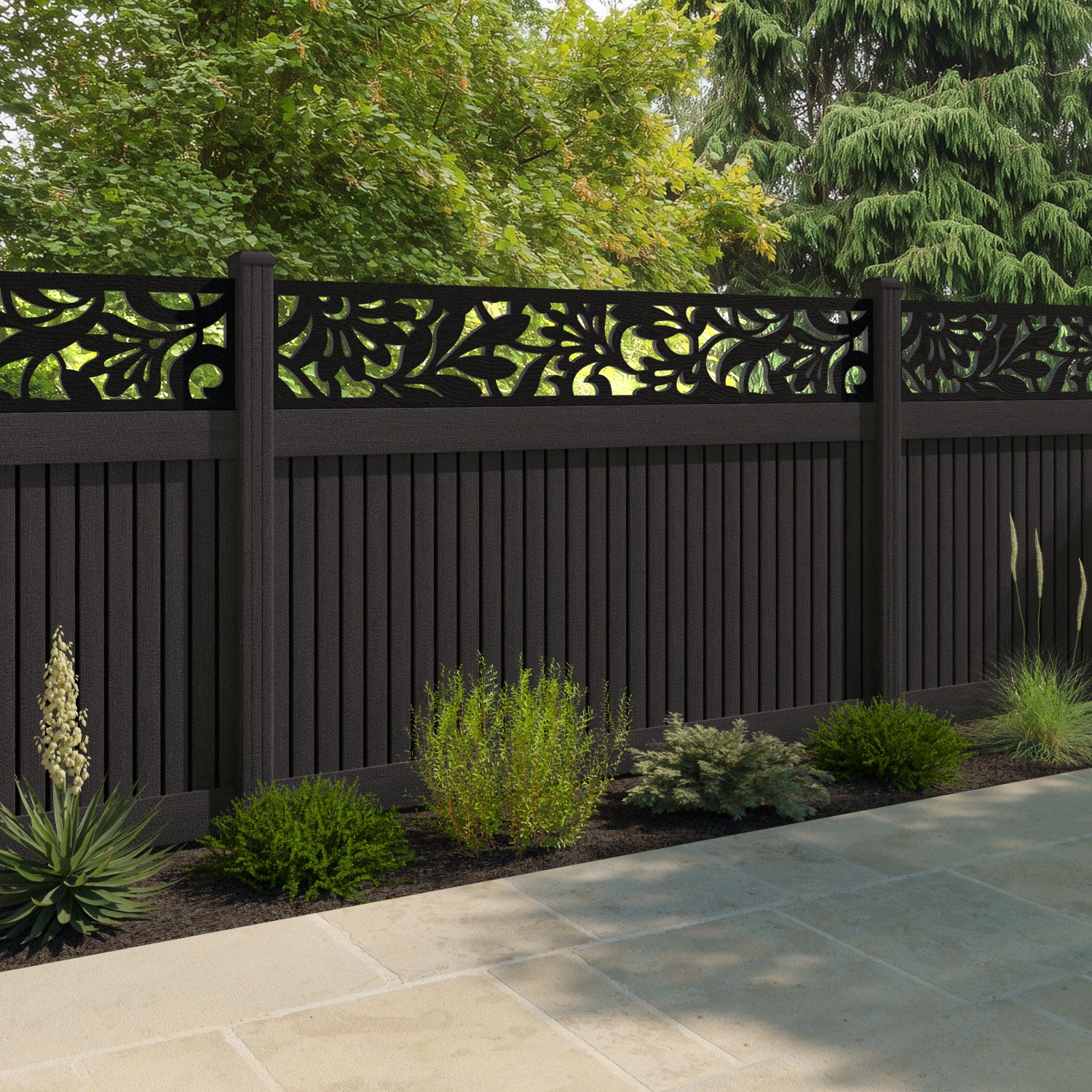 Virtis Heritage Fence Panel - Dark Oak - with our composite posts
