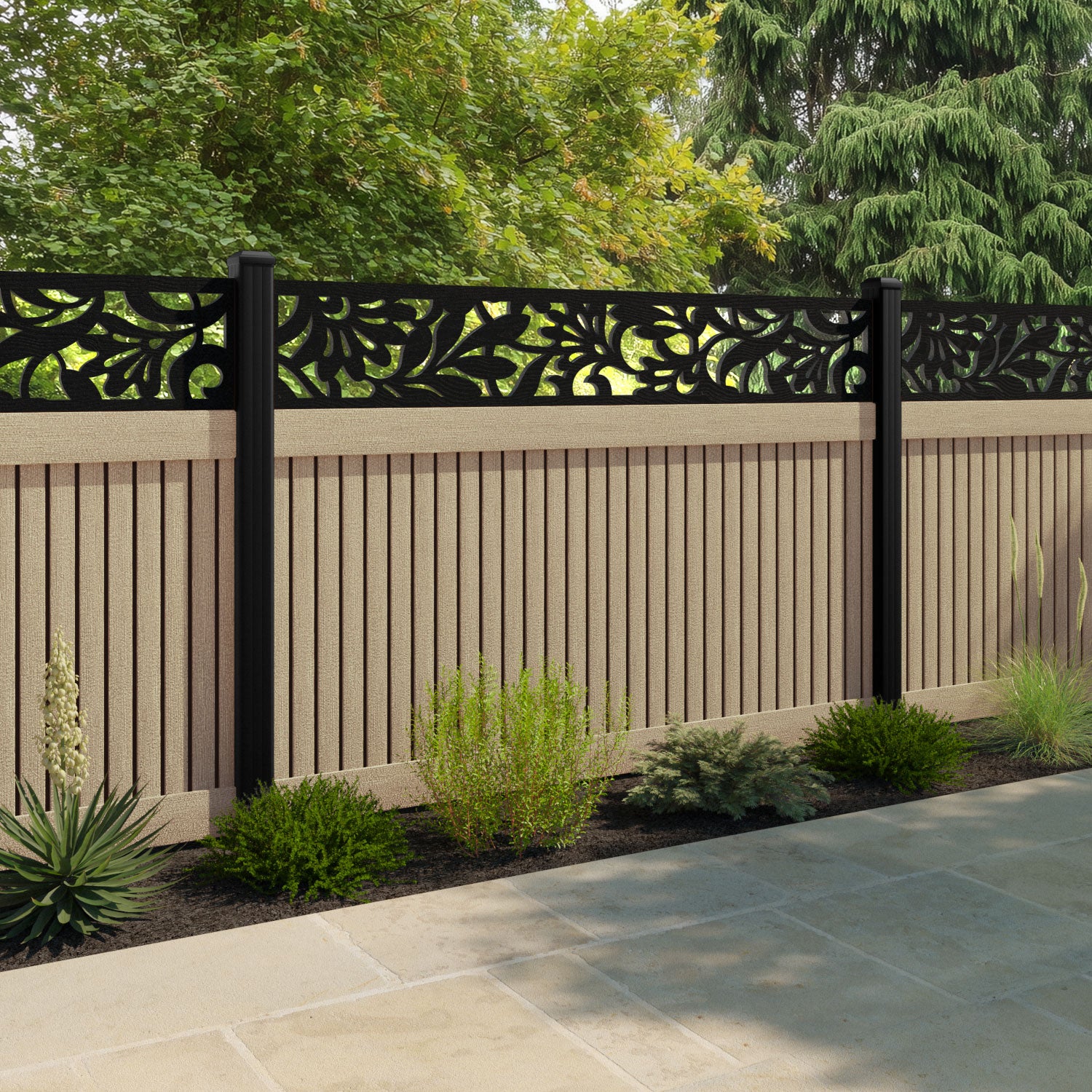 Virtis Heritage Fence Panel - Light Oak - with our aluminium posts