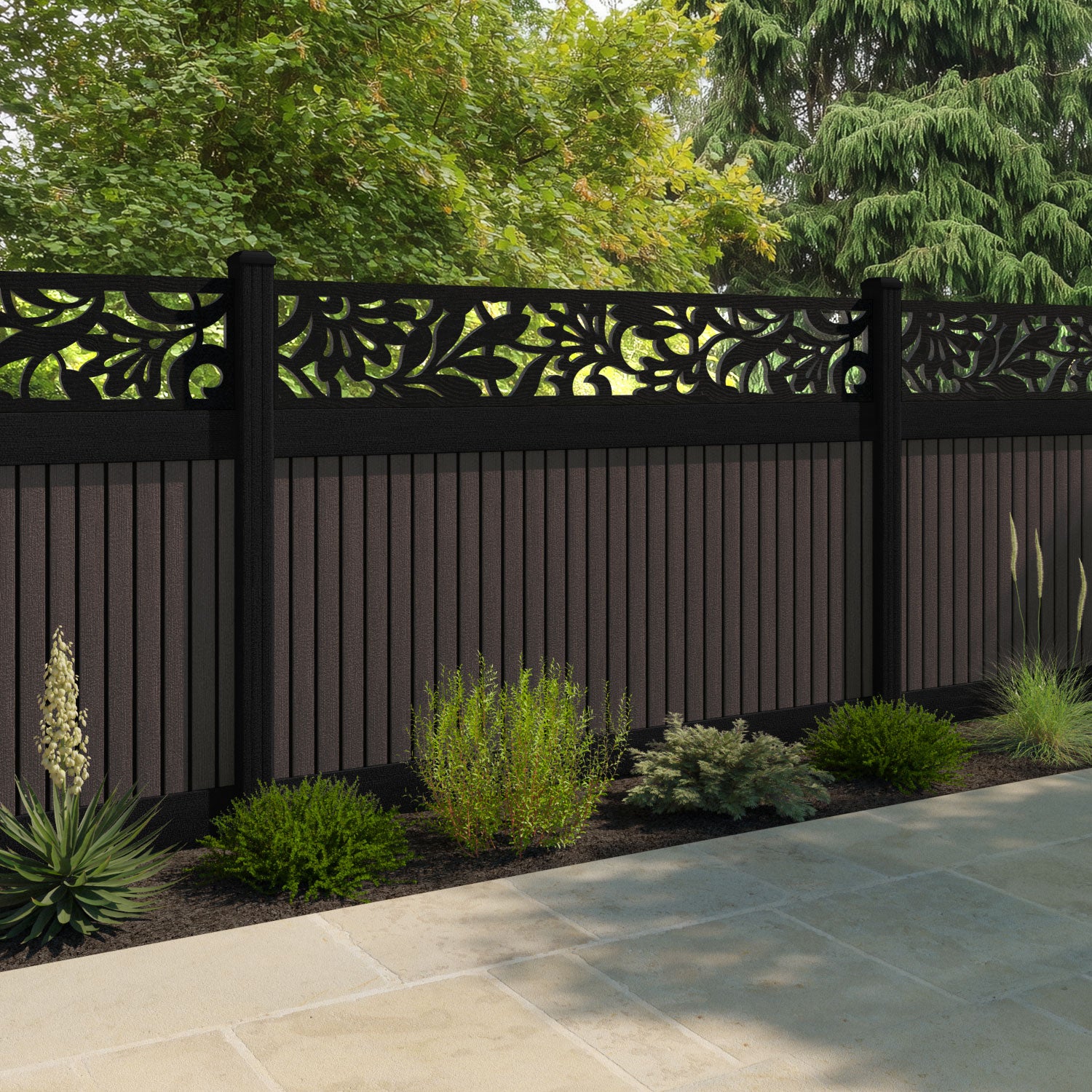 Virtis Heritage Fence Panel - Mid Brown - with our composite posts