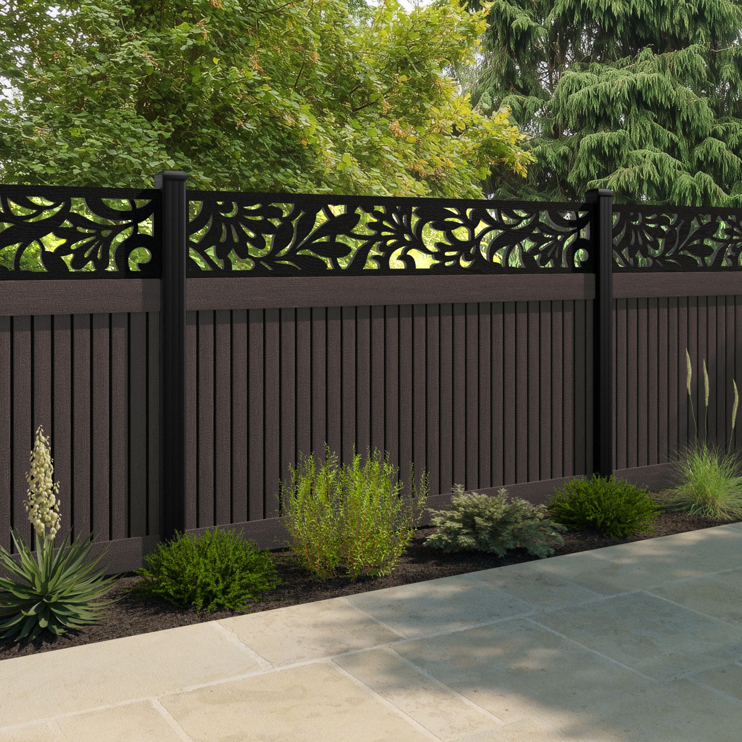Virtis Heritage Fence Panel - Mid Brown - with our composite posts