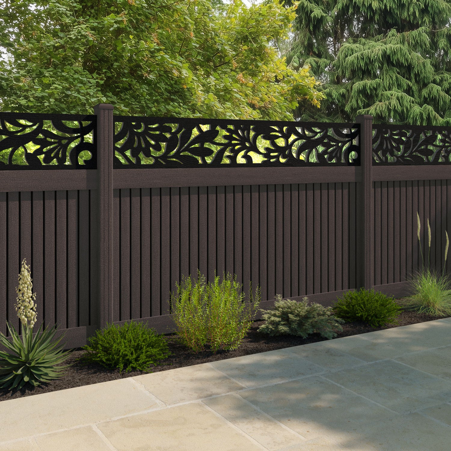 Virtis Heritage Fence Panel - Mid Brown - with our composite posts