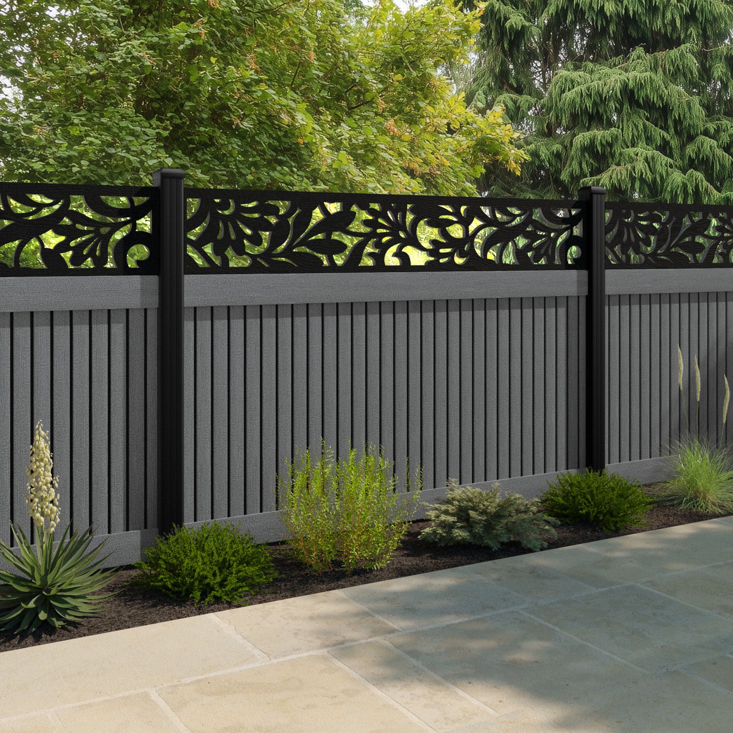 Virtis Heritage Fence Panel - Mid Grey - with our aluminium posts