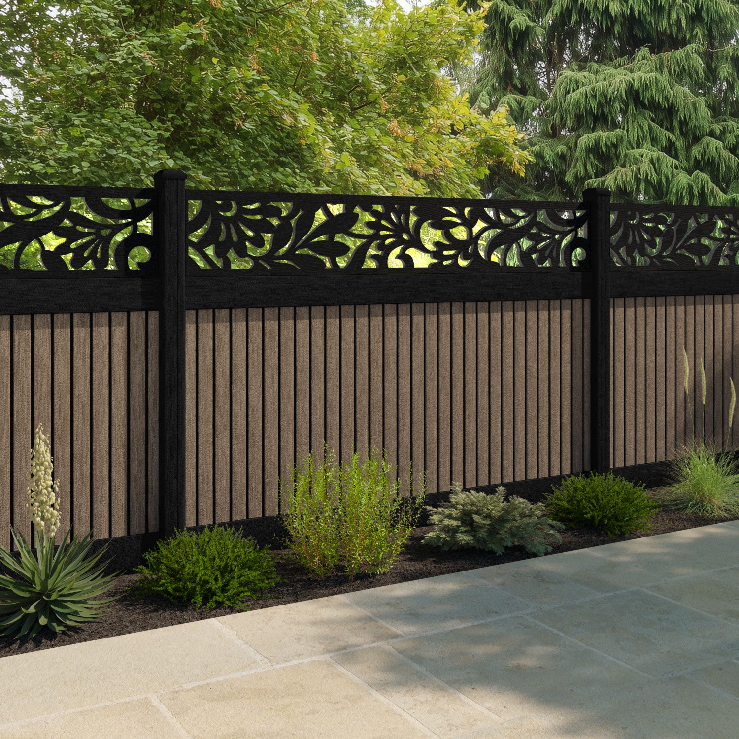 Virtis Heritage Fence Panel - Teak - with our aluminium posts