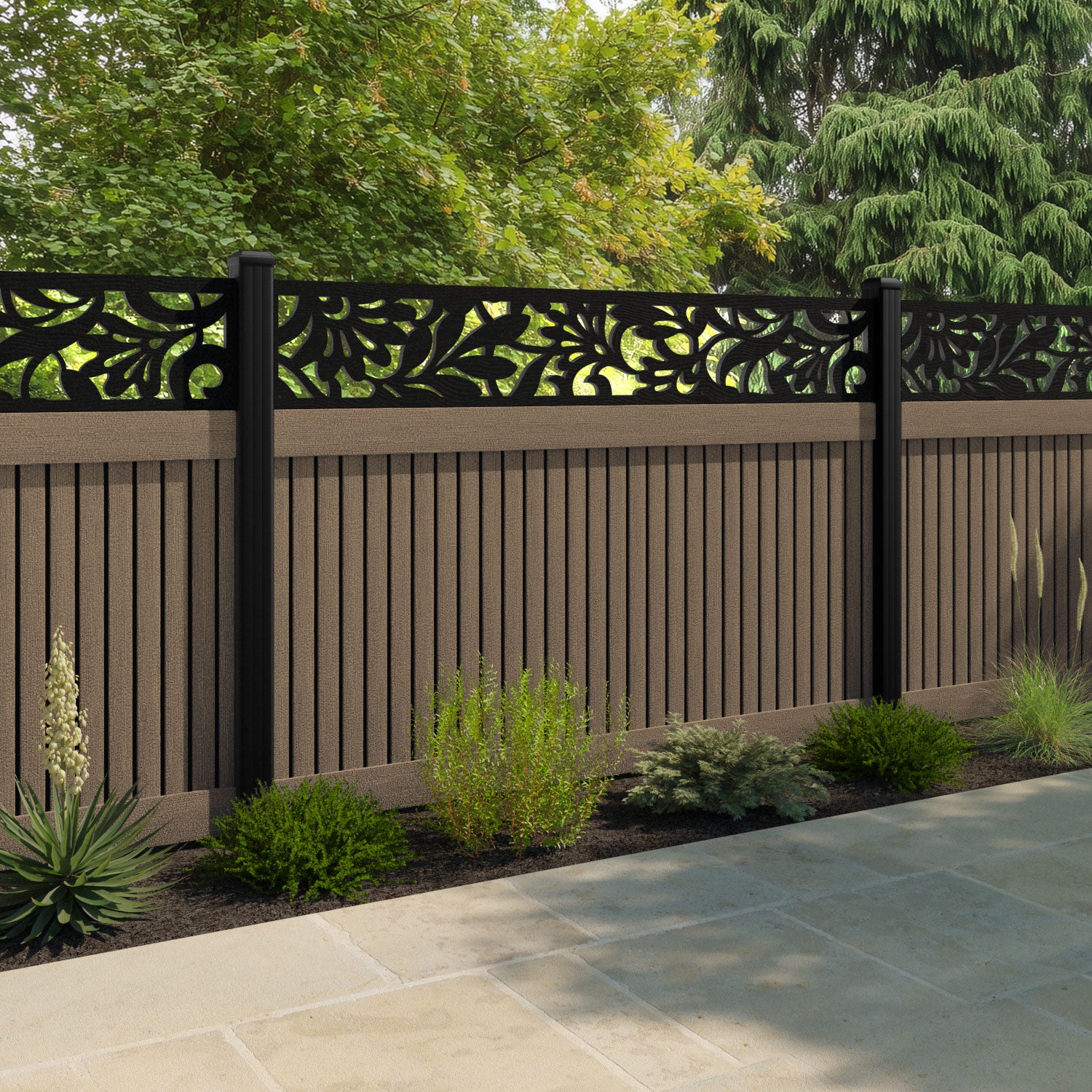 Virtis Heritage Fence Panel - Teak - with our aluminium posts
