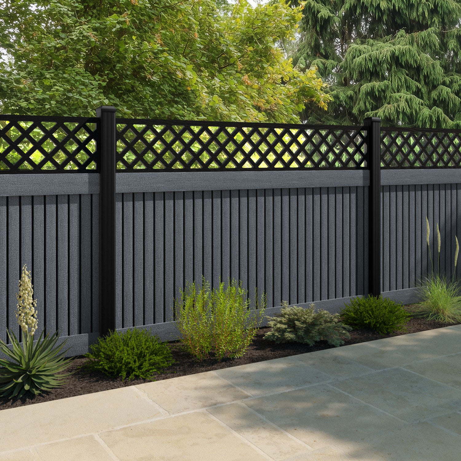 Virtis Hive Fence Panel - Anthracite - with our aluminium posts