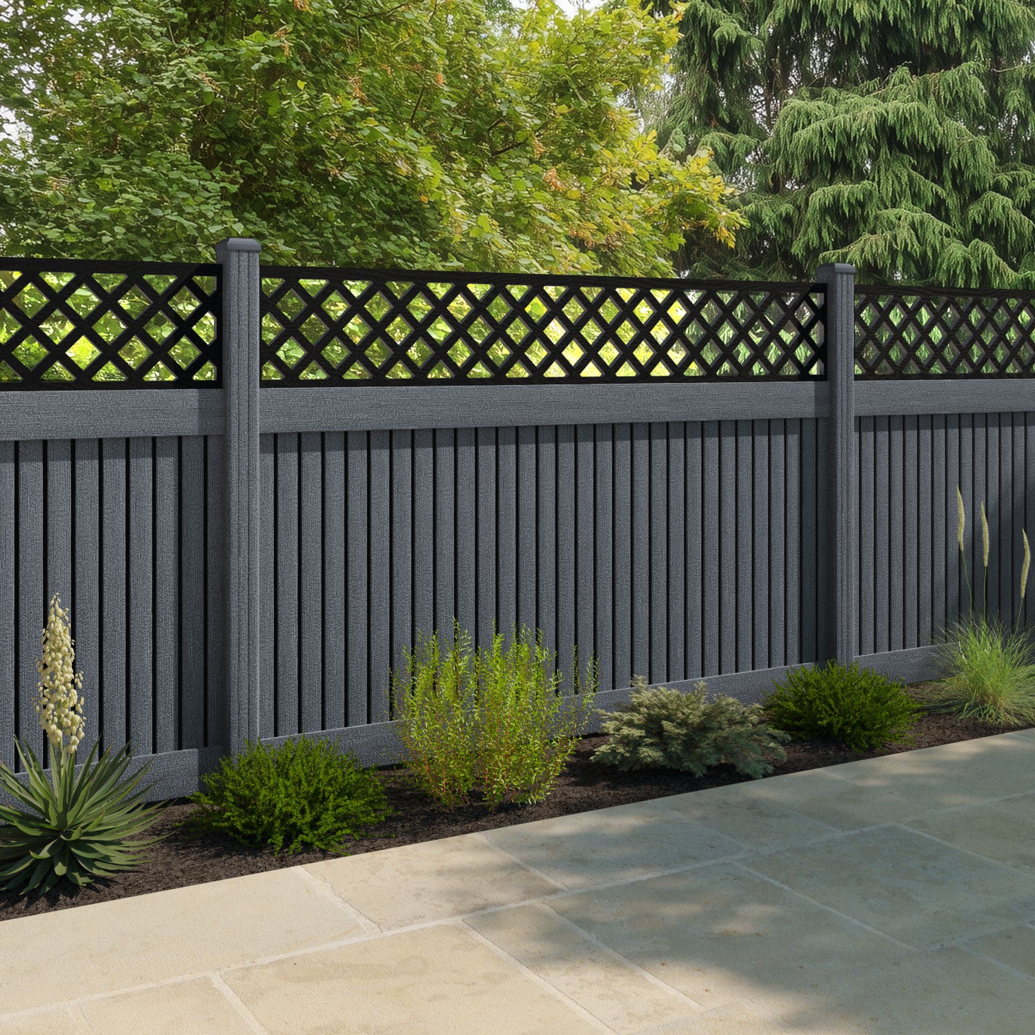 Virtis Hive Fence Panel - Anthracite - with our composite posts