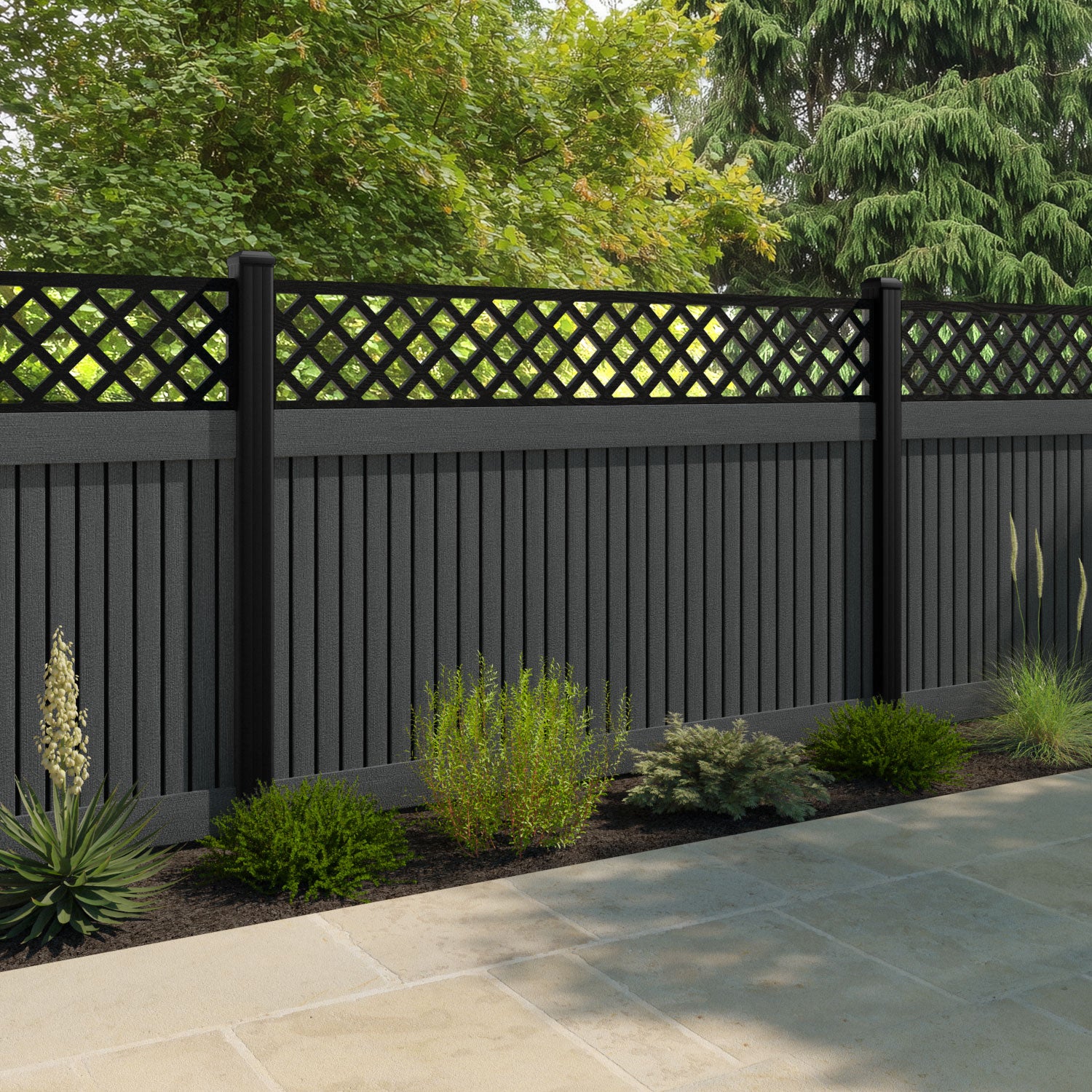 Virtis Hive Fence Panel - Dark Grey - with our aluminium posts