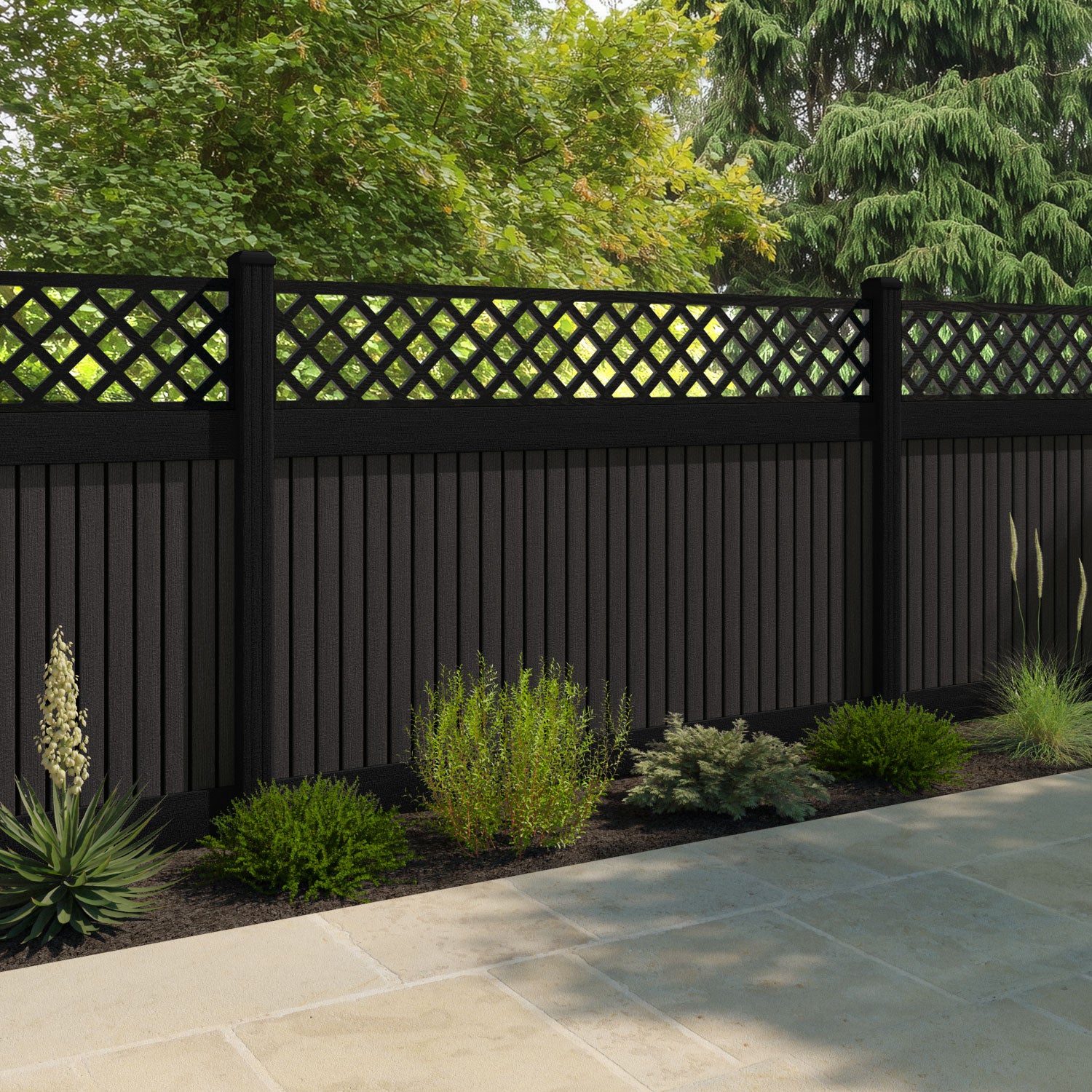 Virtis Hive Fence Panel - Dark Oak - with our composite posts