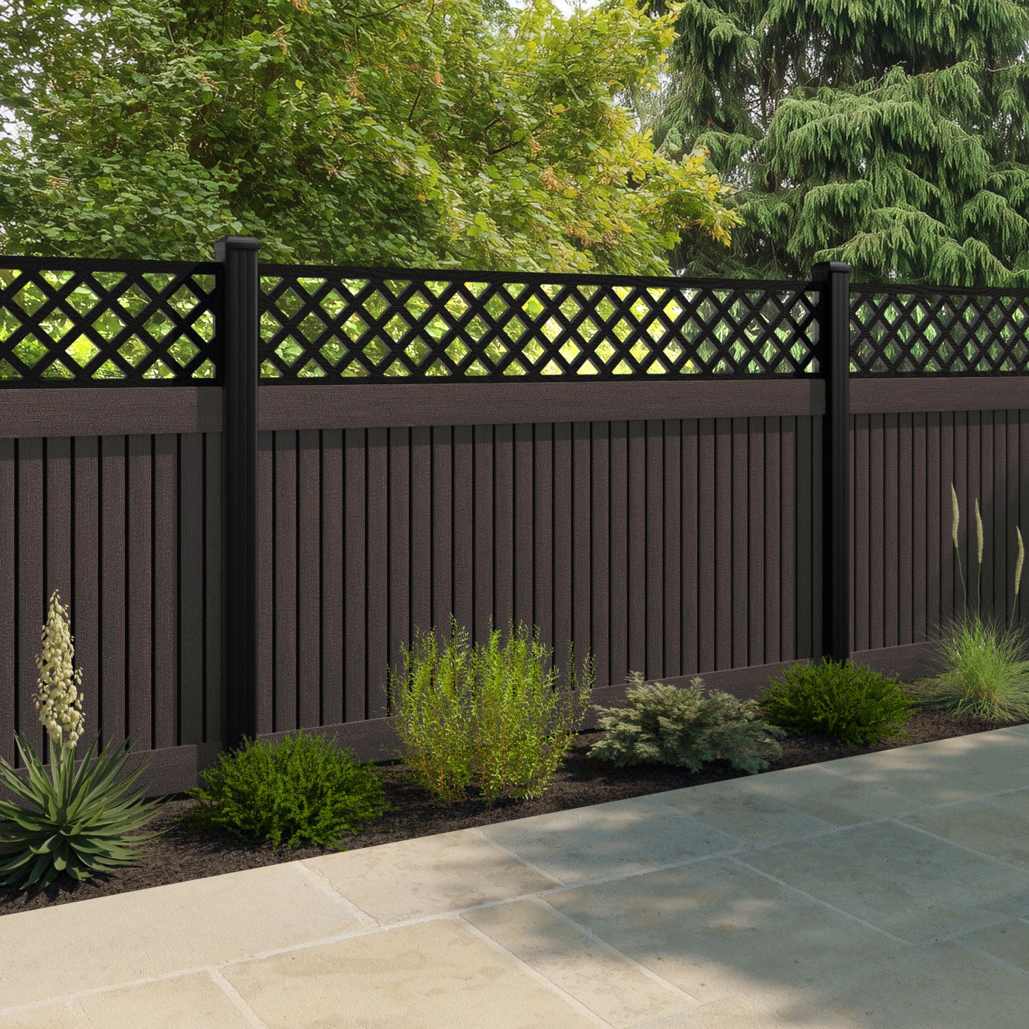 Virtis Hive Fence Panel - Mid Brown - with our composite posts