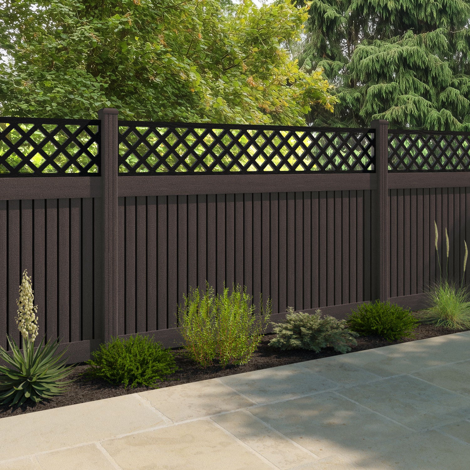 Virtis Hive Fence Panel - Mid Brown - with our composite posts