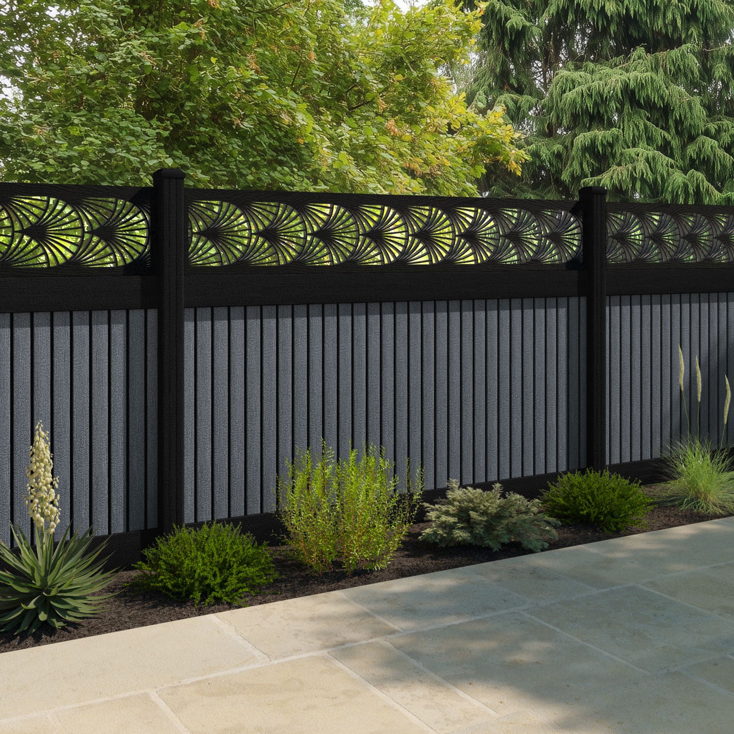 Virtis Laurel Fence Panel - Anthracite - with our composite posts
