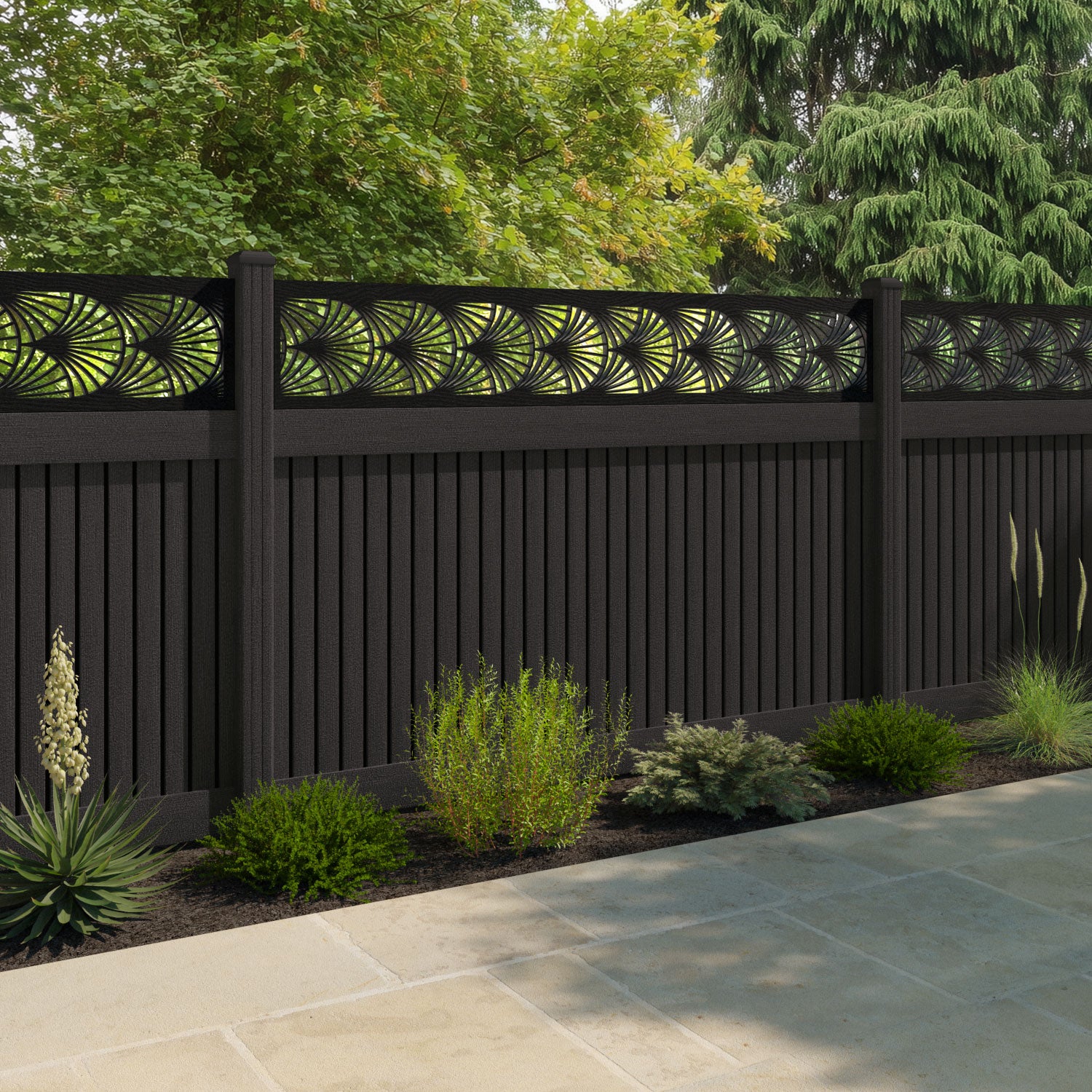 Virtis Laurel Fence Panel - Dark Oak - with our composite posts