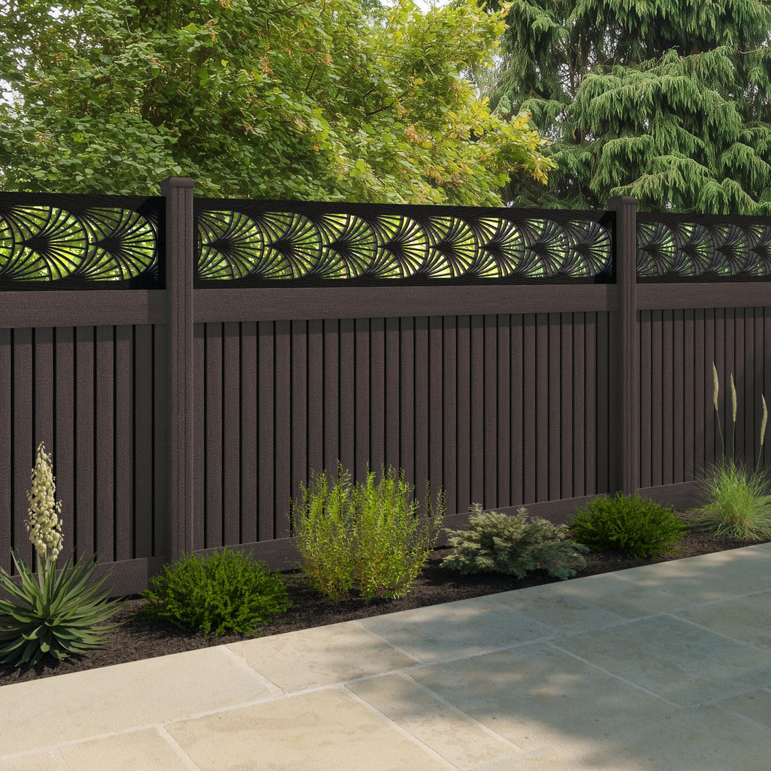 Virtis Laurel Fence Panel - Mid Brown - with our composite posts