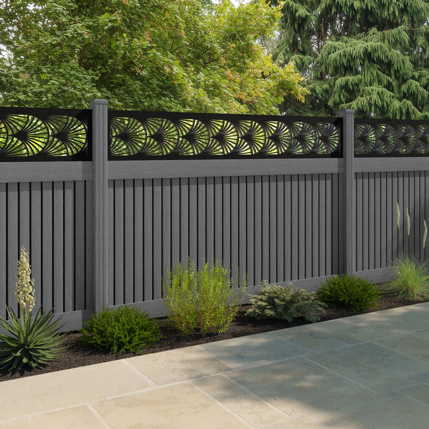 Virtis Laurel Fence Panel - Mid Grey - with our composite posts