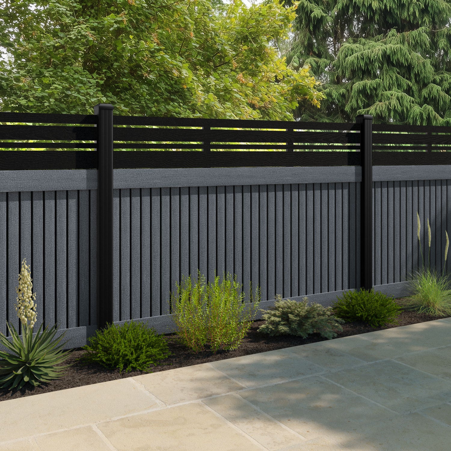 Virtis Linea Fence Panel - Anthracite - with our composite posts