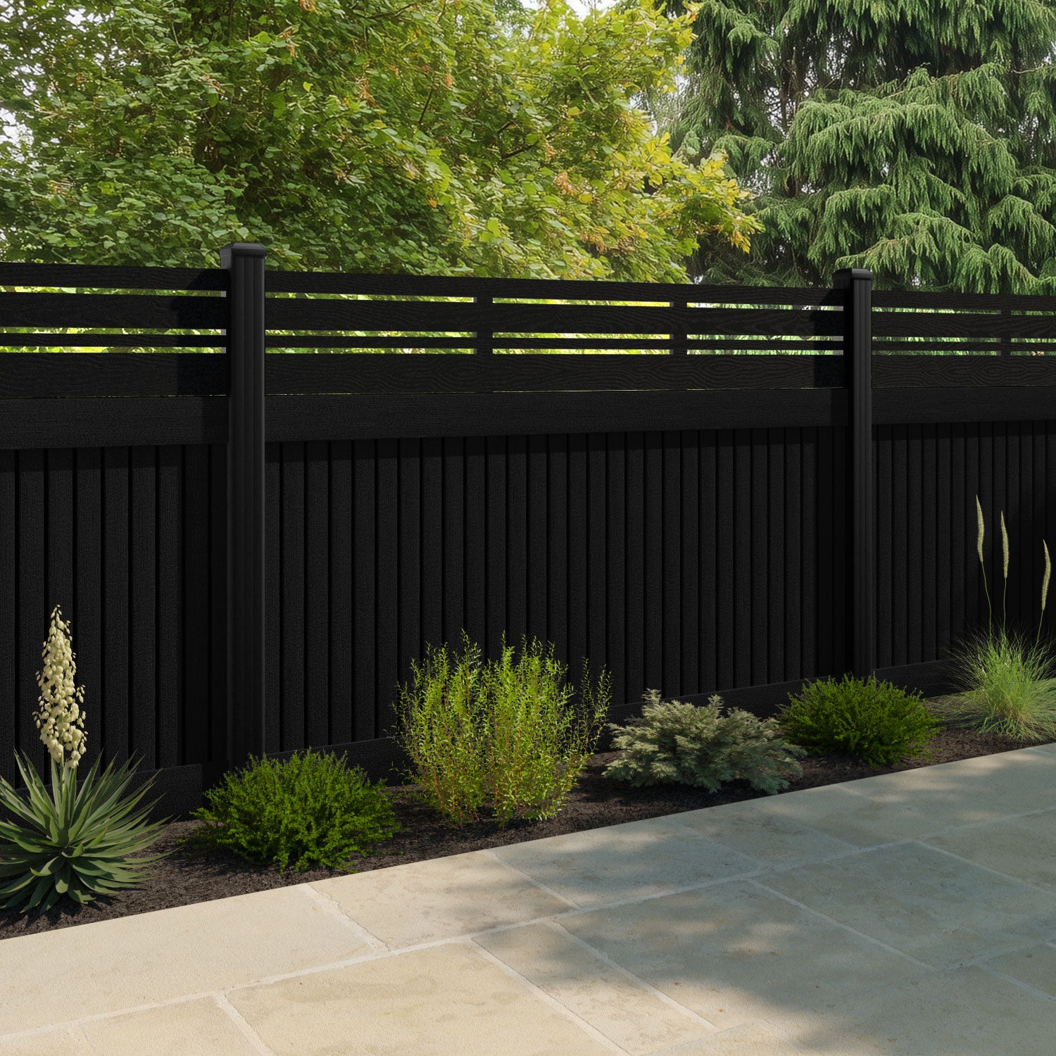 Virtis Linea Fence Panel - Black - with our aluminium posts