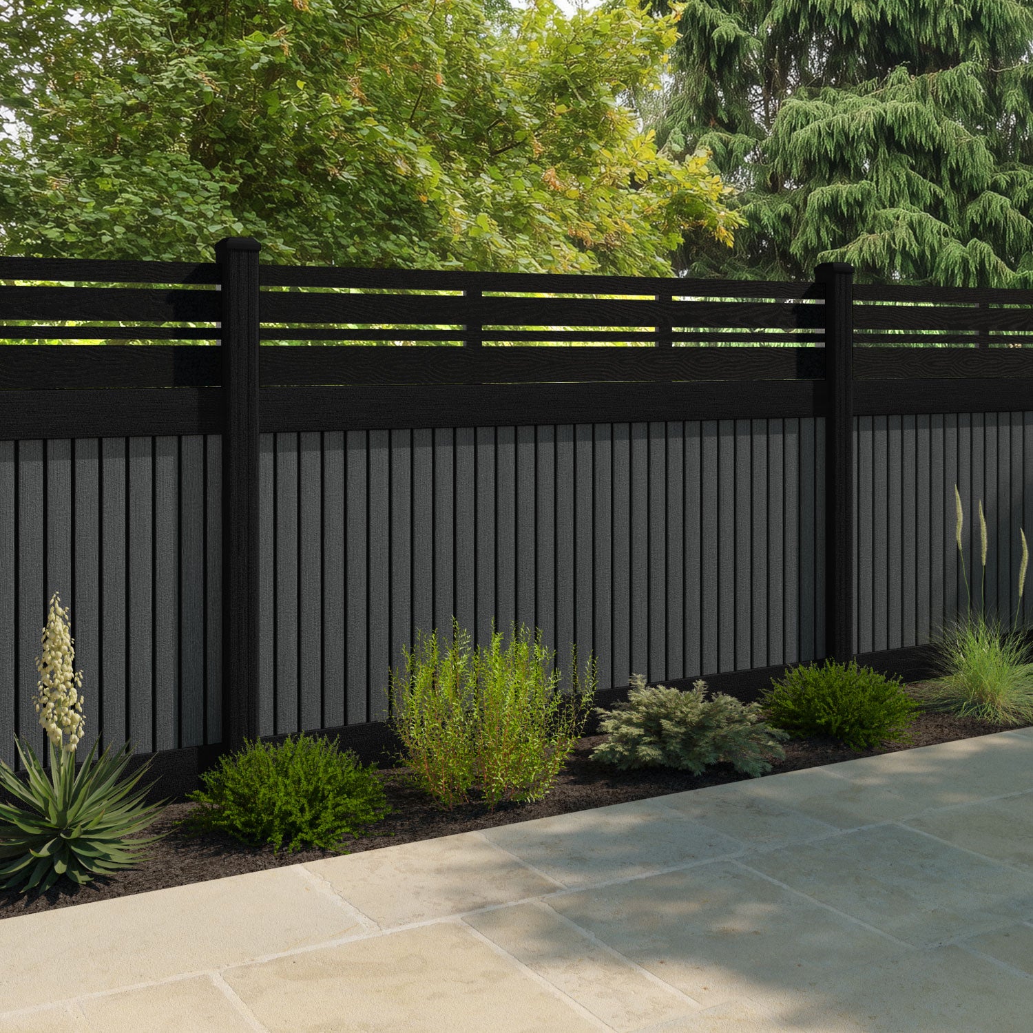 Virtis Linea Fence Panel - Dark Grey - with our composite posts